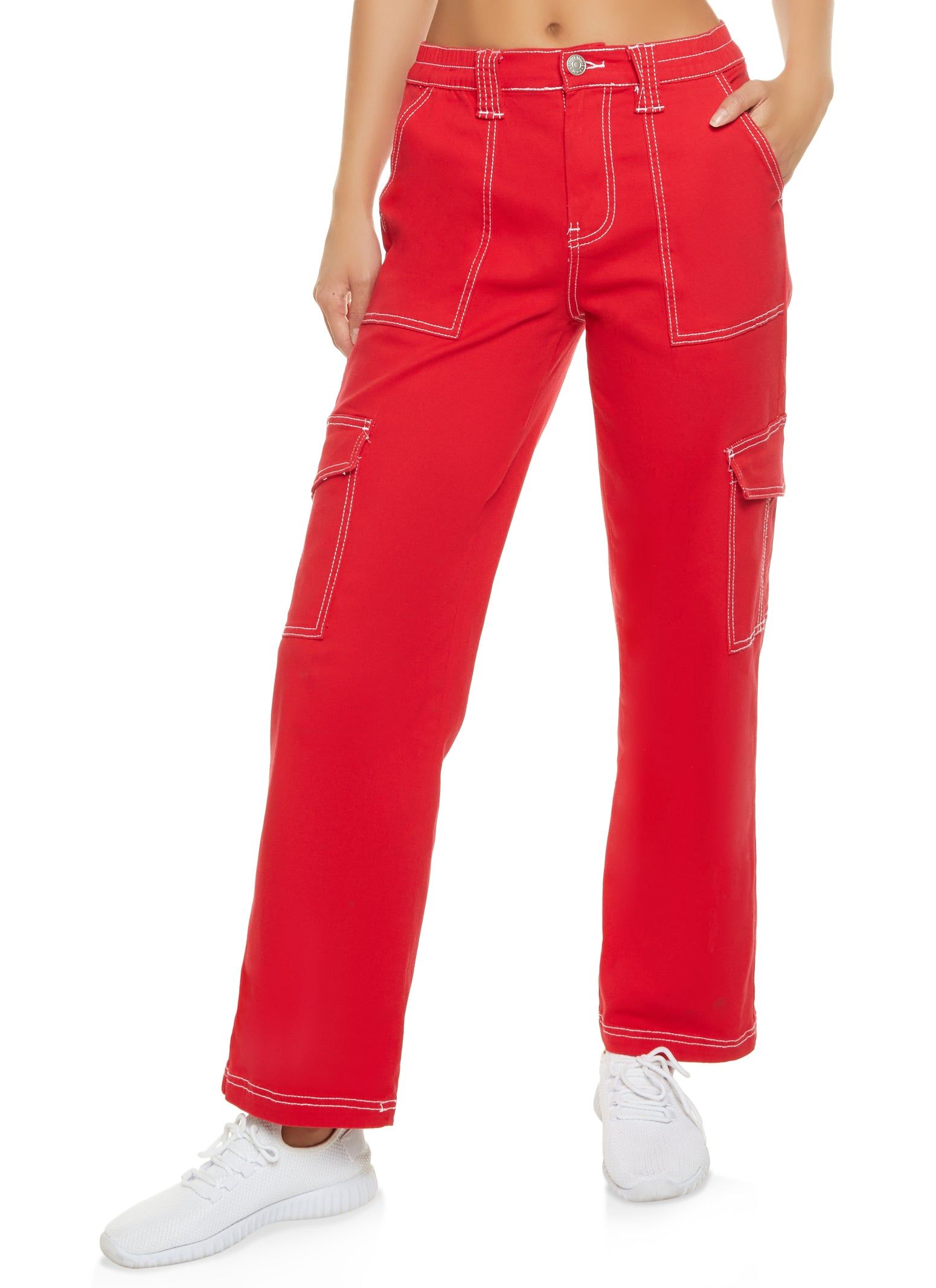 Contrast Stitch Cargo Pocket Pants sold by Rainbow