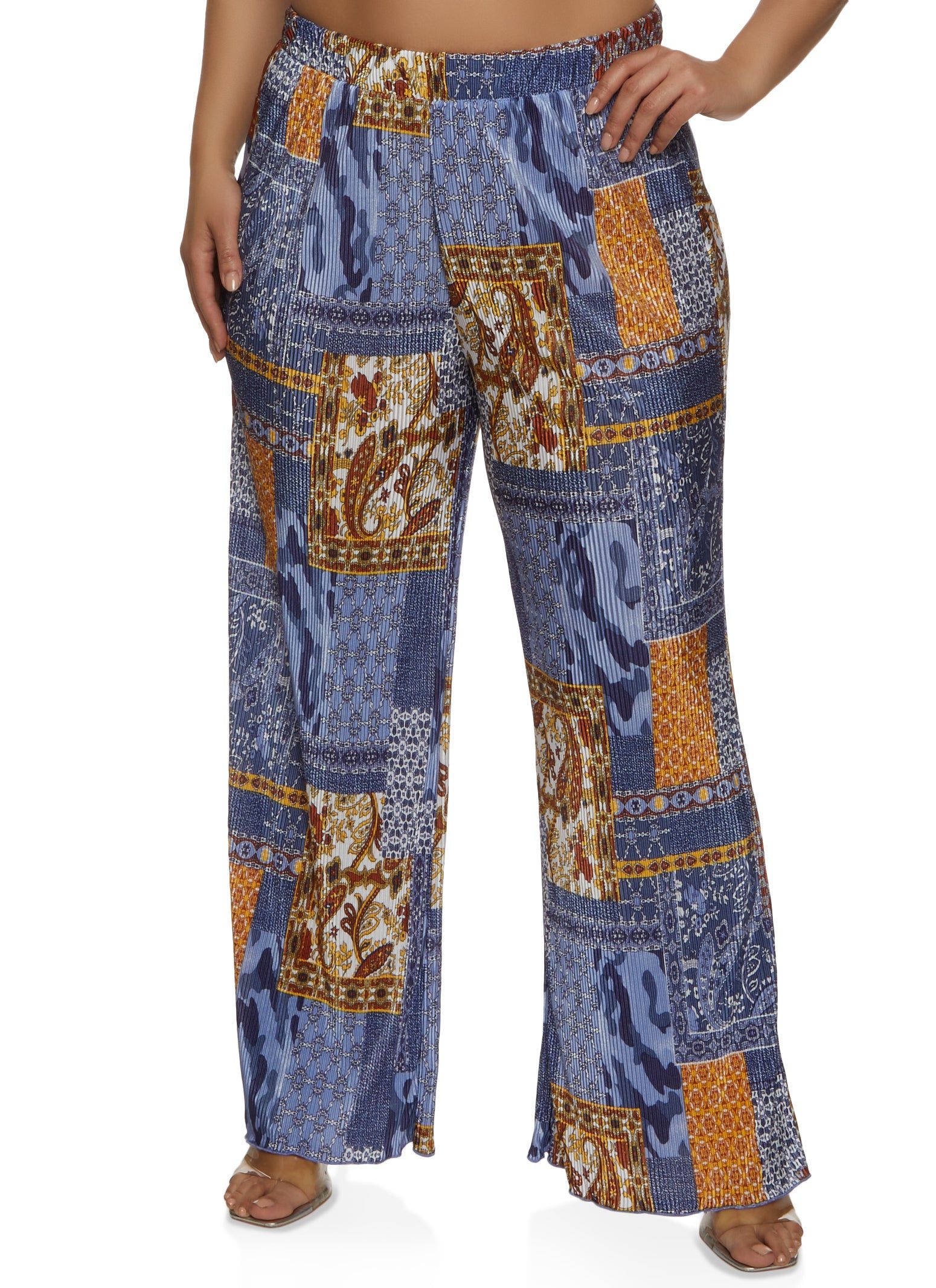 Plus Size Plisse Patterned Palazzo Pants sold by Rainbow