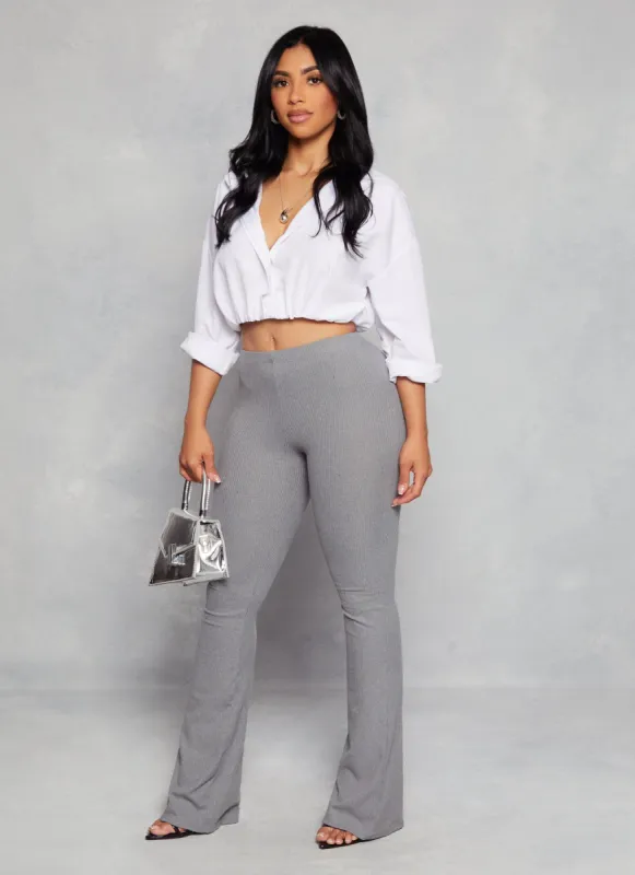 Solid Ribbed High Waisted Flare Pants sold by Rainbow