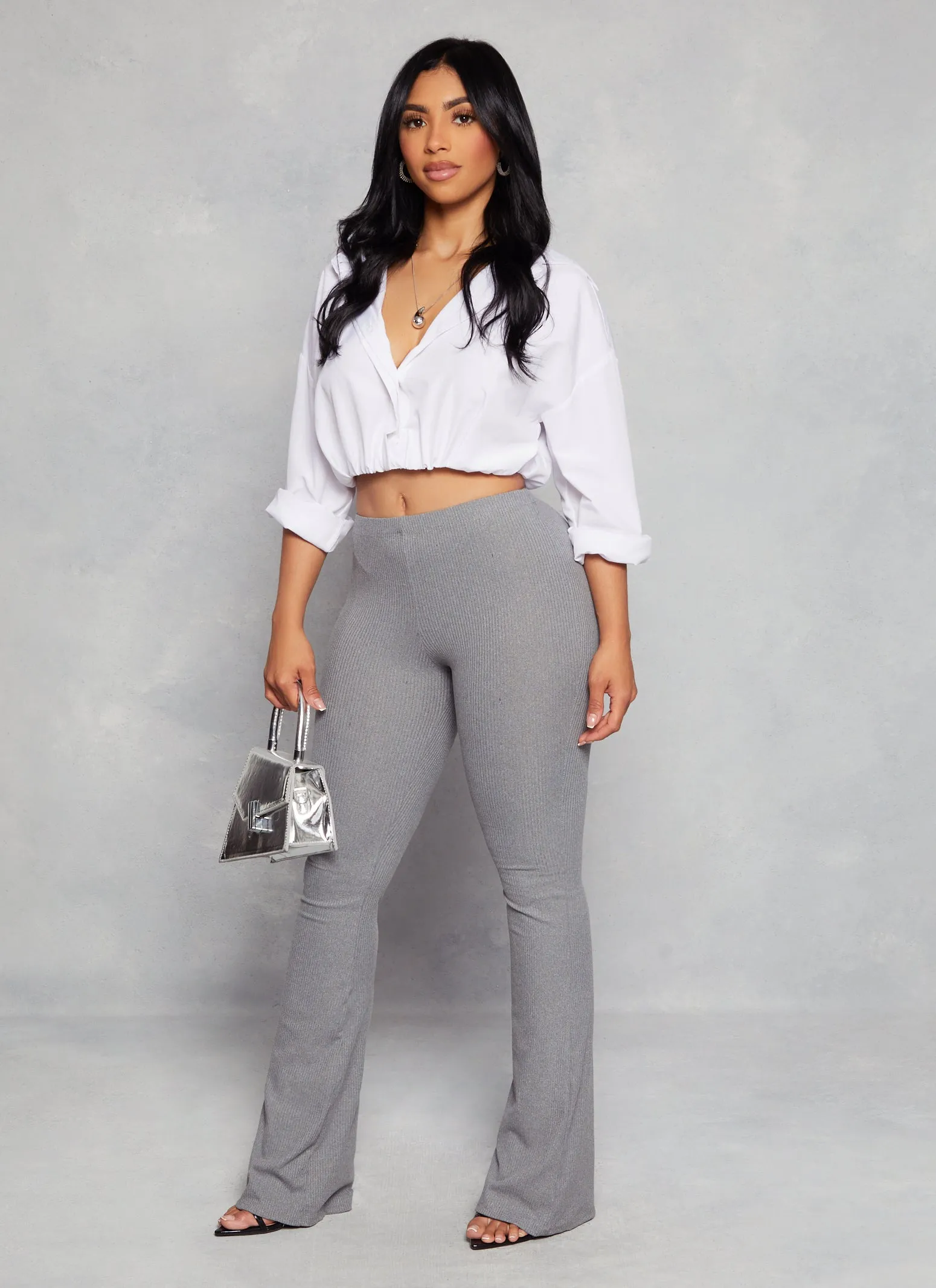Solid Ribbed High Waisted Flare Pants sold by Rainbow