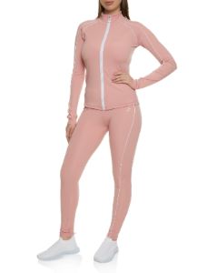 Mock Neck Contrast Piping Track Jacket sold by Rainbow