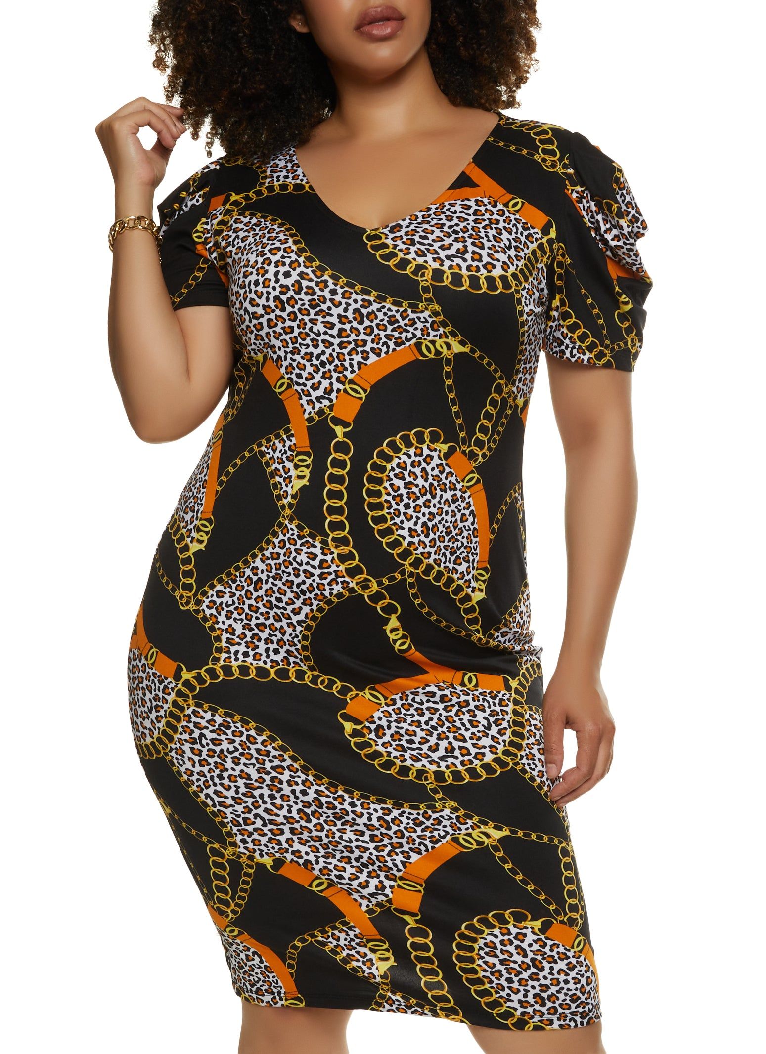 Plus Size Mixed Print Midi Dress sold by Rainbow