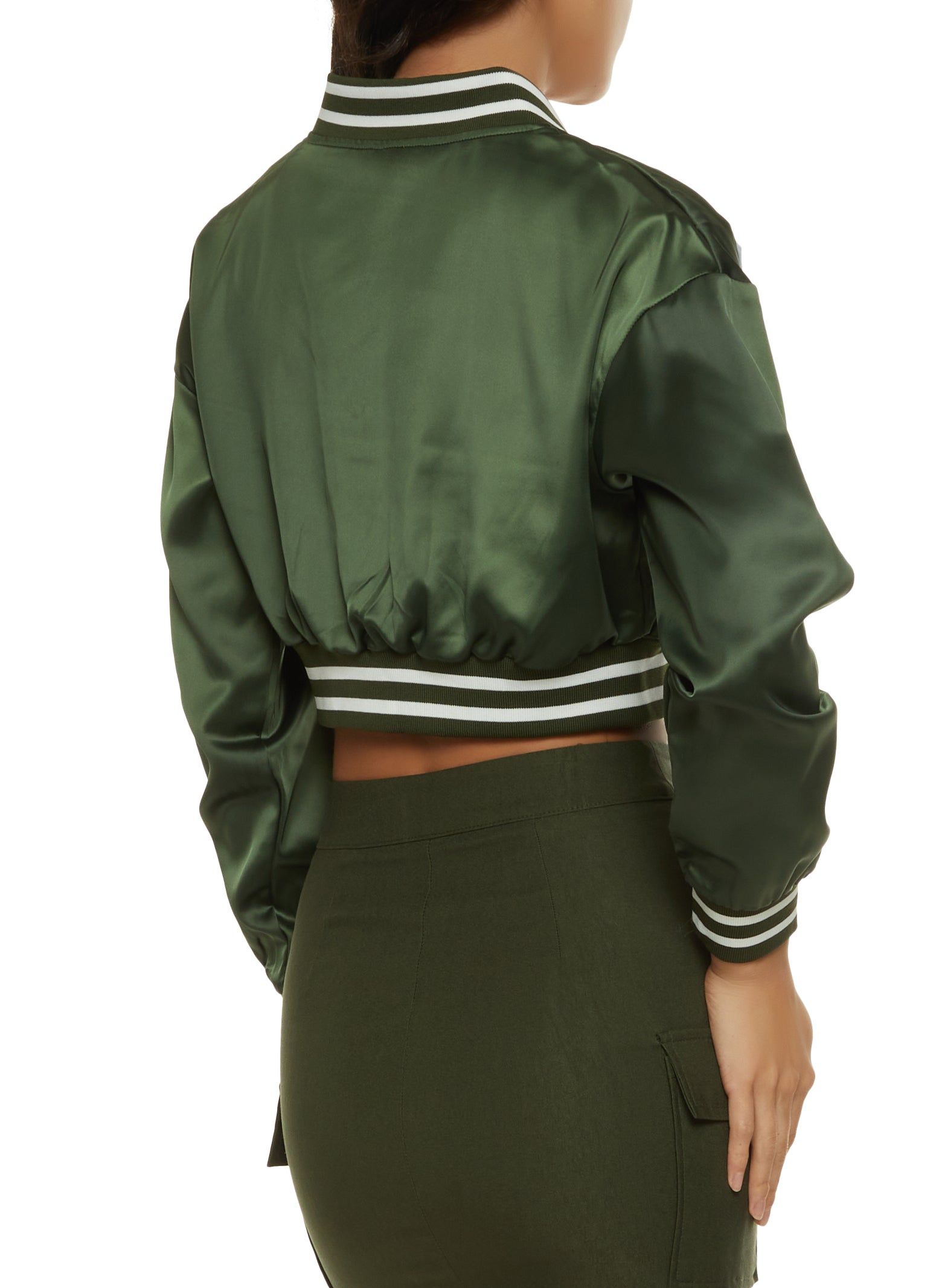 Satin Daisy Patch Cropped Varsity Jacket sold by Rainbow product image thumbnail 2