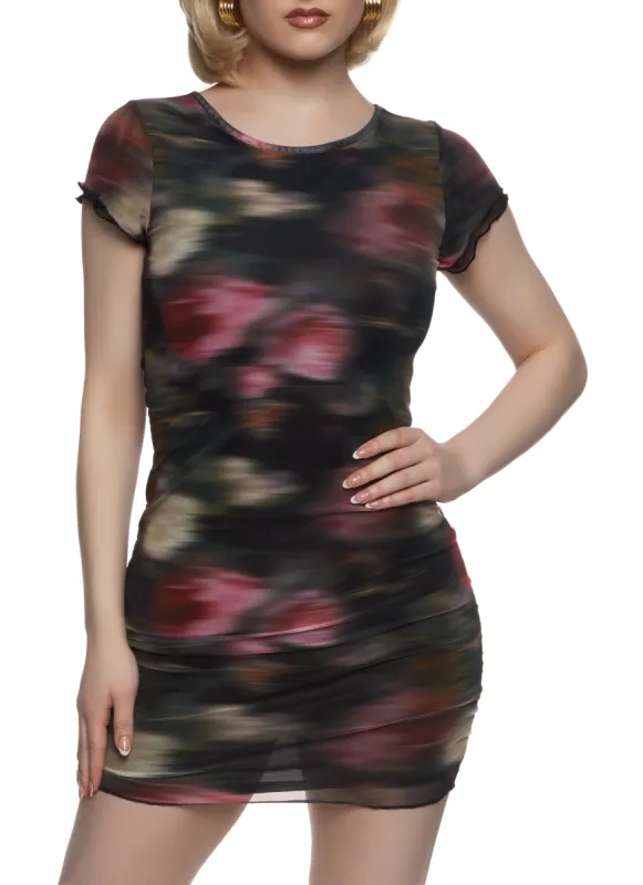 Almost Famous Mesh Printed Short Sleeve Mini Dress sold by Rainbow