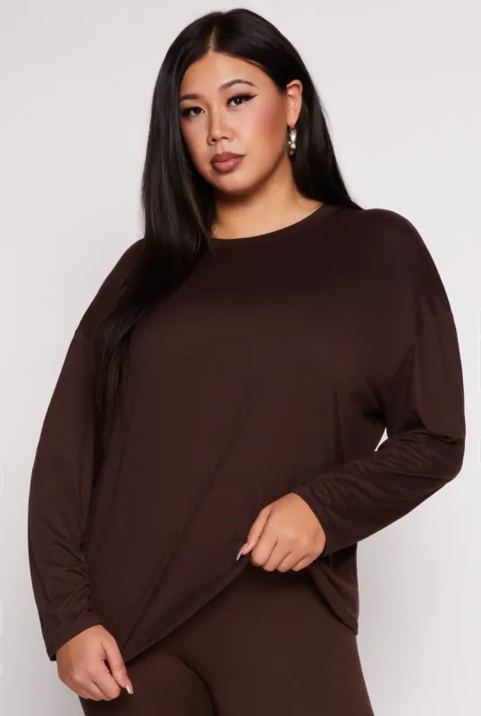 Plus Size Solid Crew Neck Long Sleeve Top sold by Rainbow