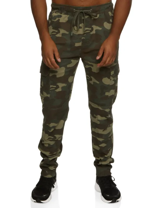 Mens Twill Camo Drawstring Cargo Pocket Joggers sold by Rainbow