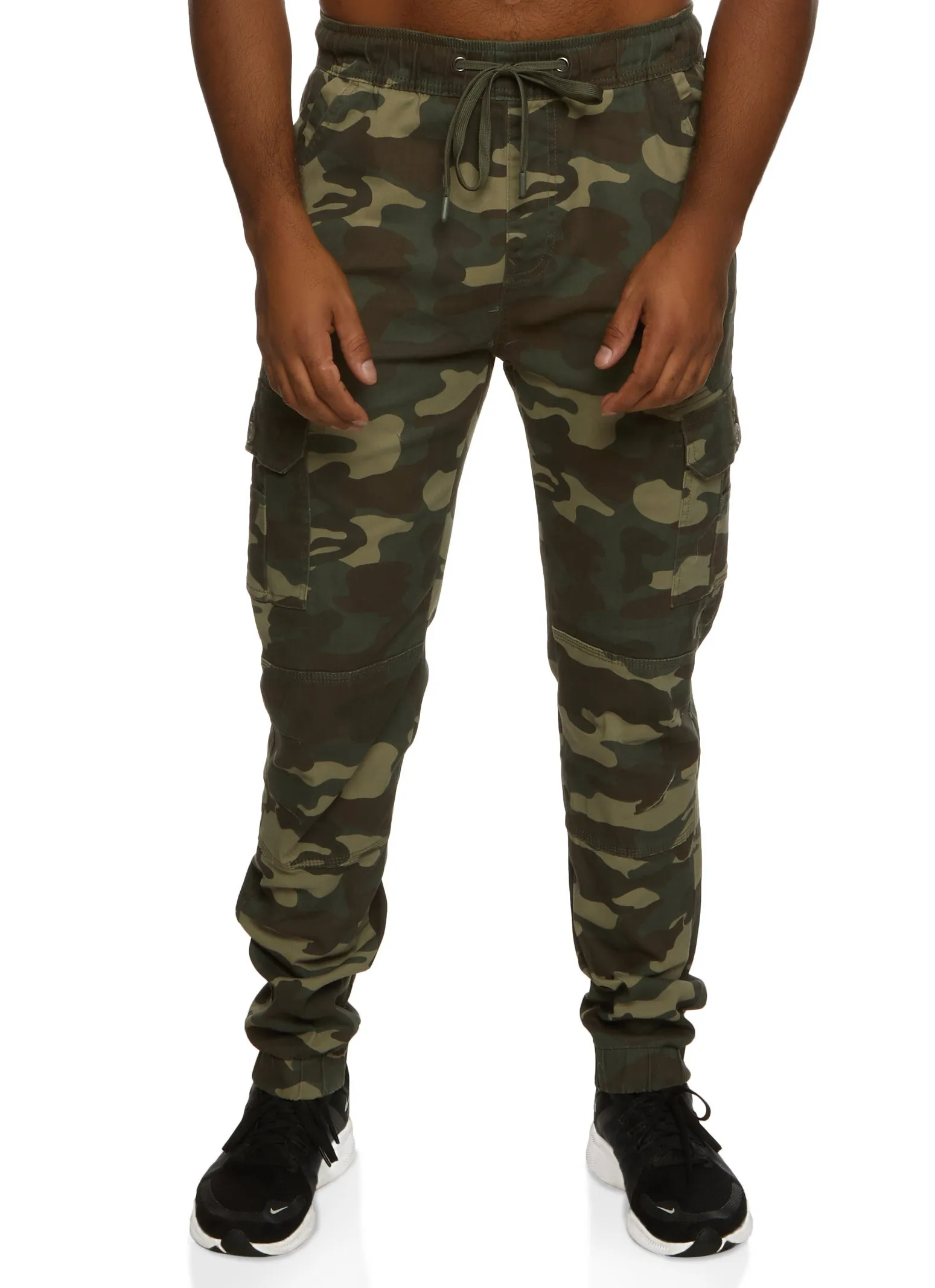 Mens Twill Camo Drawstring Cargo Pocket Joggers sold by Rainbow