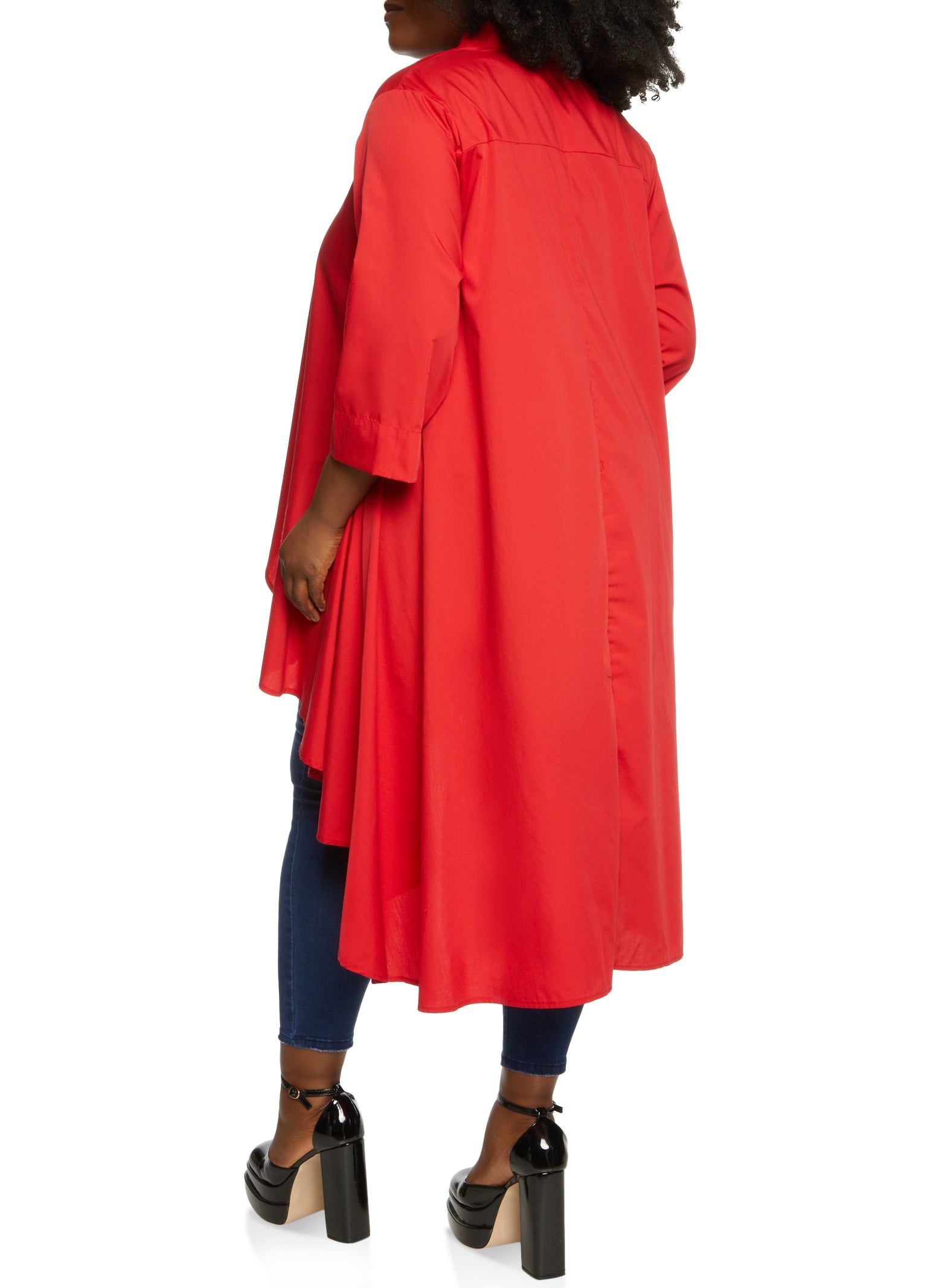 Plus Size Solid High Low Button Down Shirt sold by Rainbow product image thumbnail 2