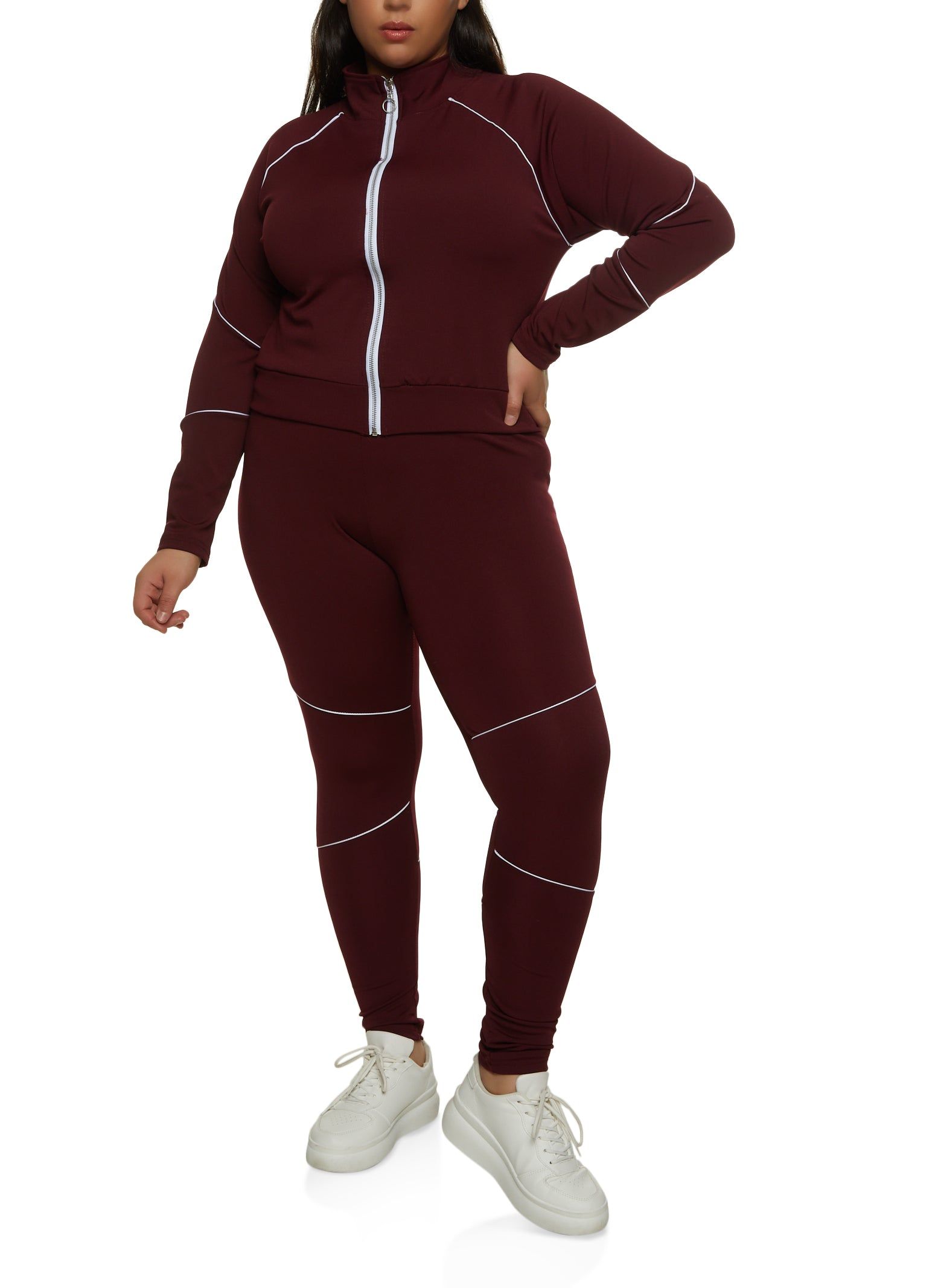 Plus Size Zip Front Contrast Piping Track Jacket sold by Rainbow product image thumbnail 2