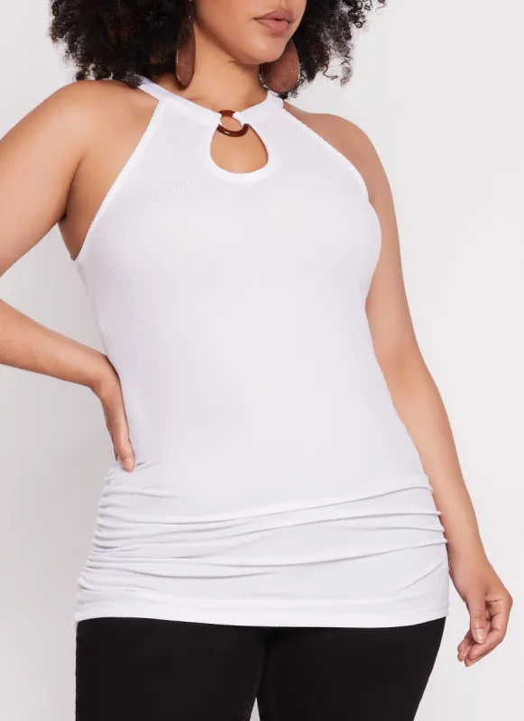 Plus Size O Ring Keyhole Ruched Tank Top sold by Rainbow