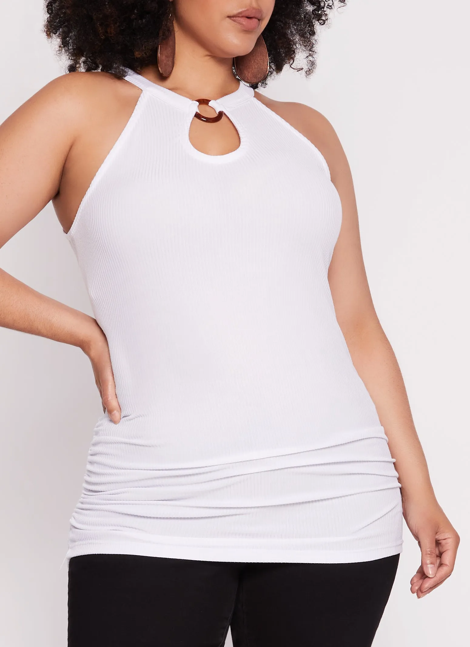Plus Size O Ring Keyhole Ruched Tank Top sold by Rainbow