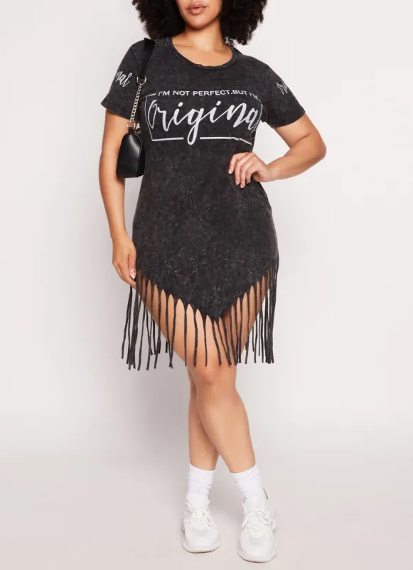 Plus Size Im Not Perfect But Im Original Acid Wash Dress sold by Rainbow