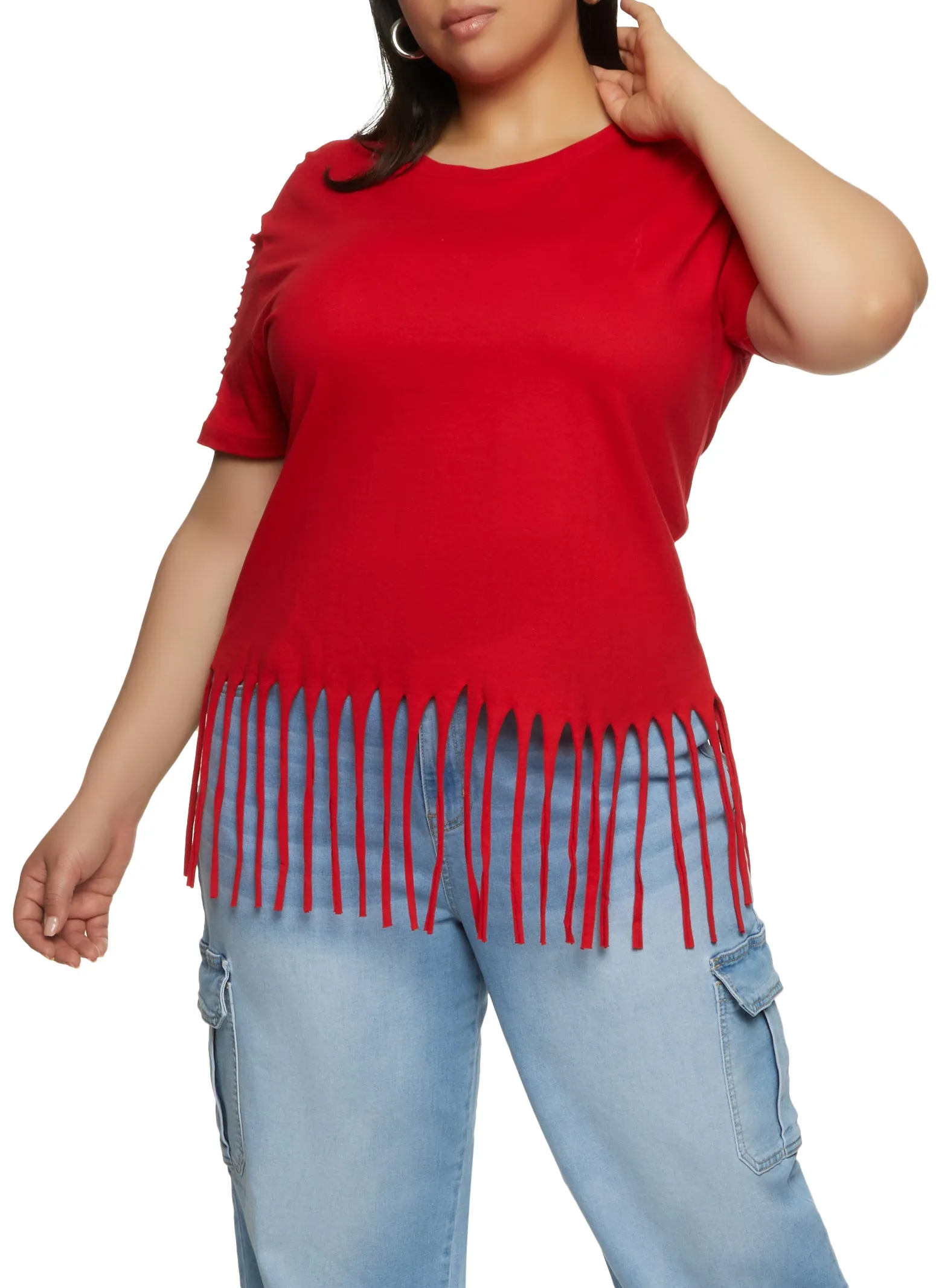 Plus Size Laser Cut Fringe Hem Tee sold by Rainbow