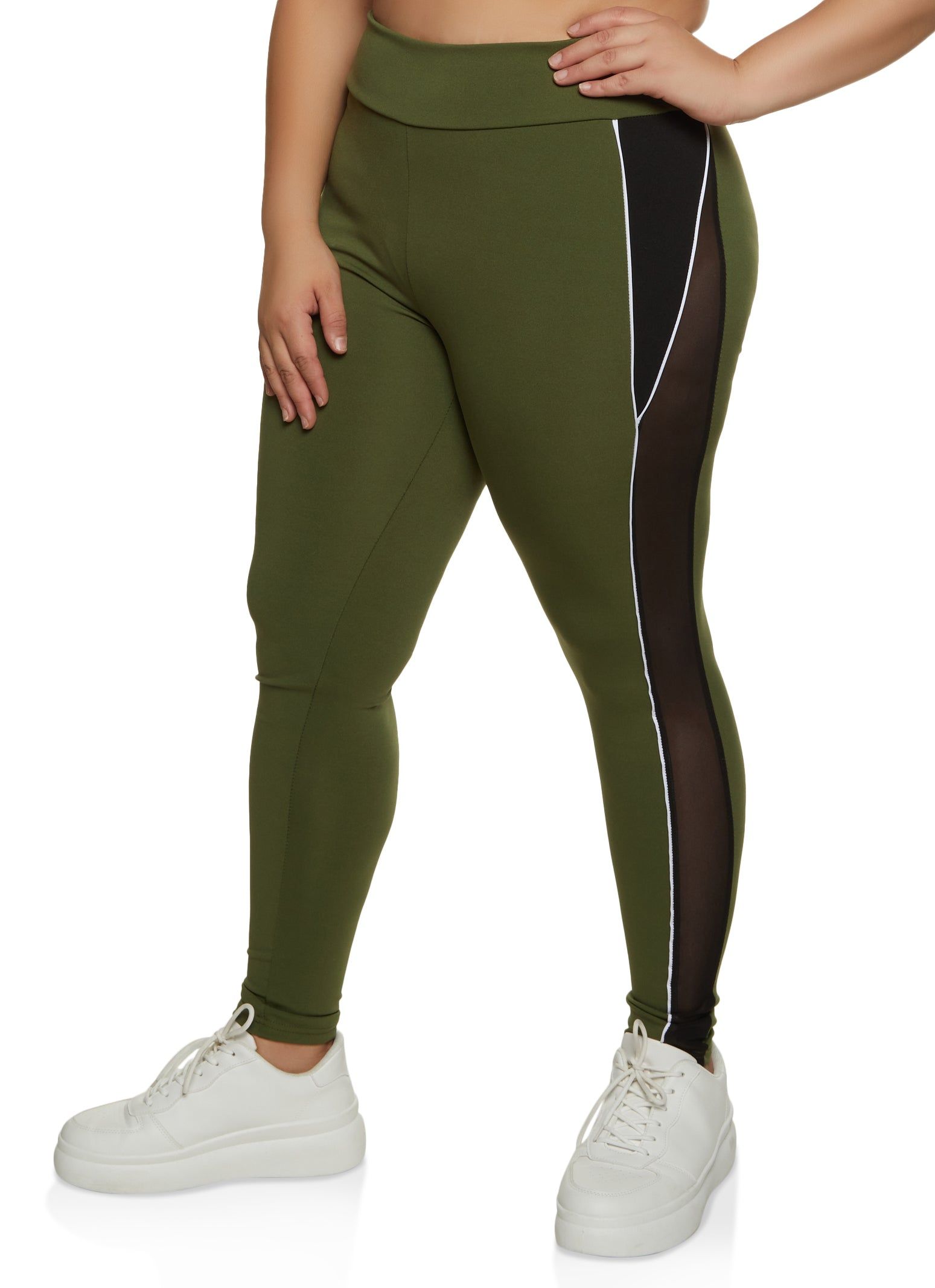 Plus Size Contrast Piping Mesh Detail Leggings sold by Rainbow