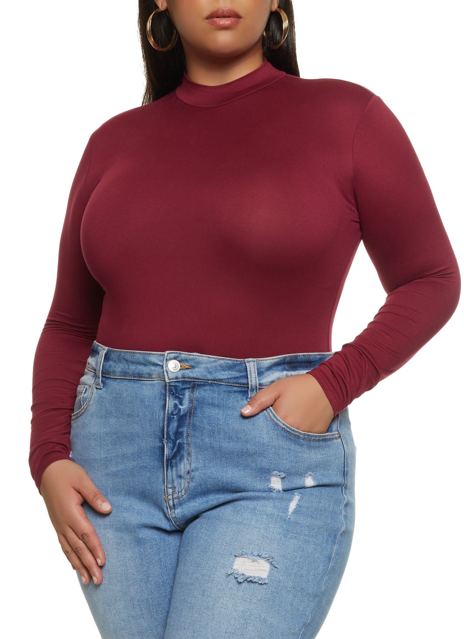 Plus Size Basic Long Sleeve Bodysuit sold by Rainbow product image thumbnail 2