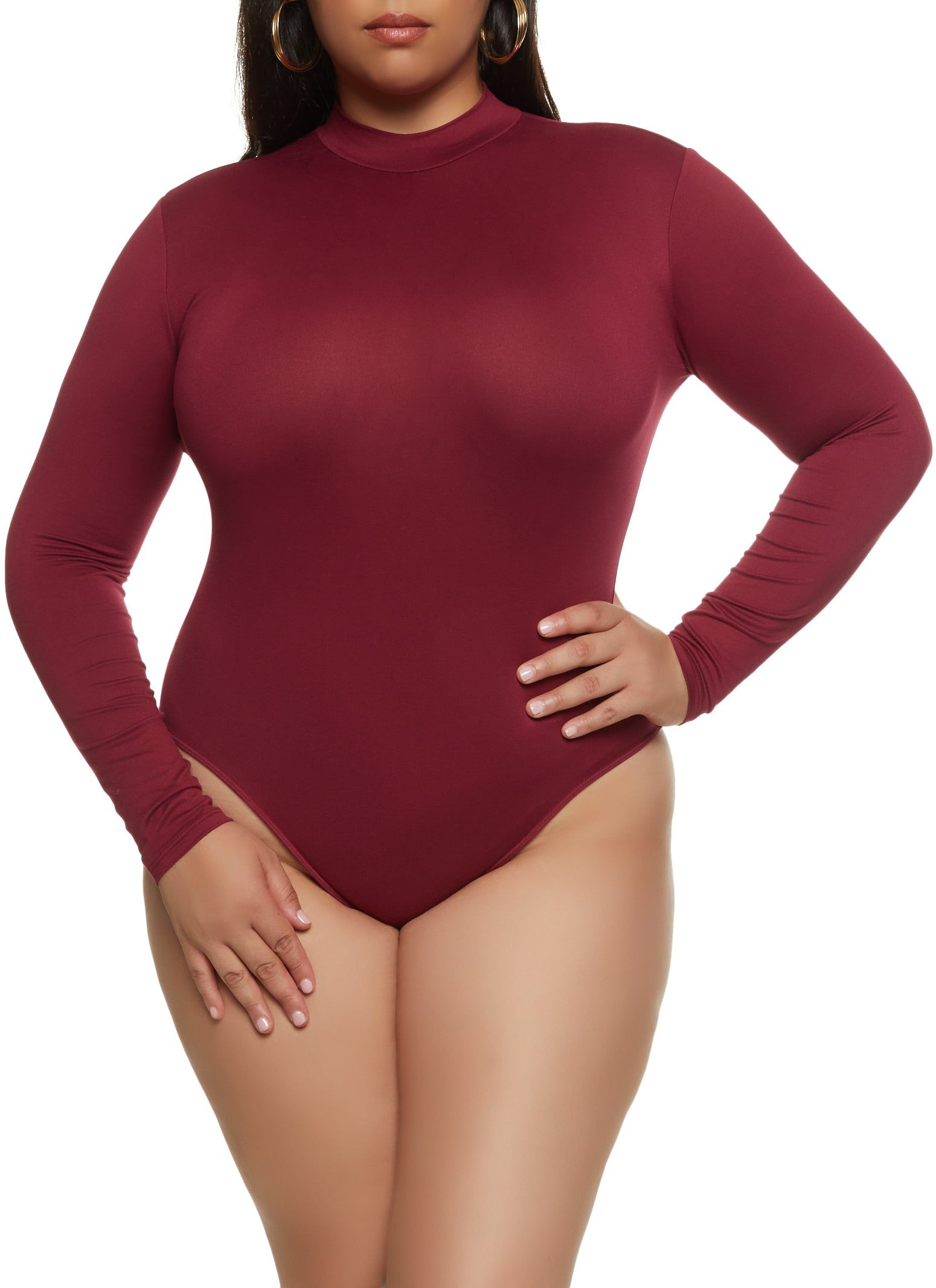 Plus Size Basic Long Sleeve Bodysuit sold by Rainbow