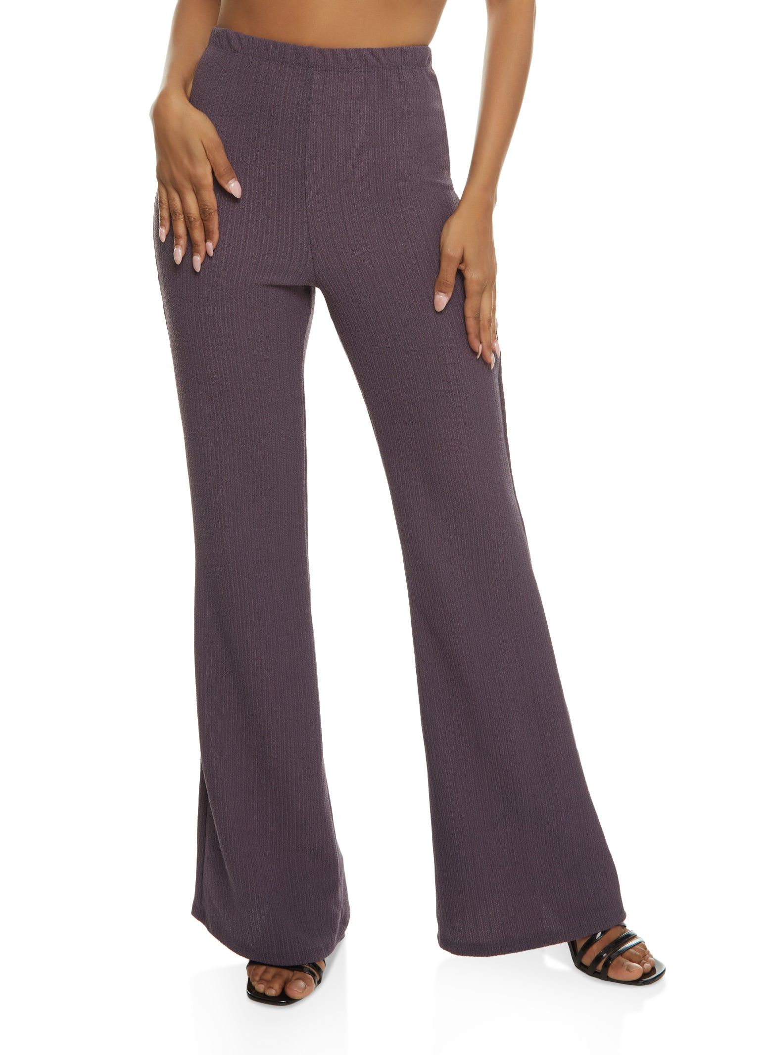 Textured Knit High Waist Flare Pants sold by Rainbow