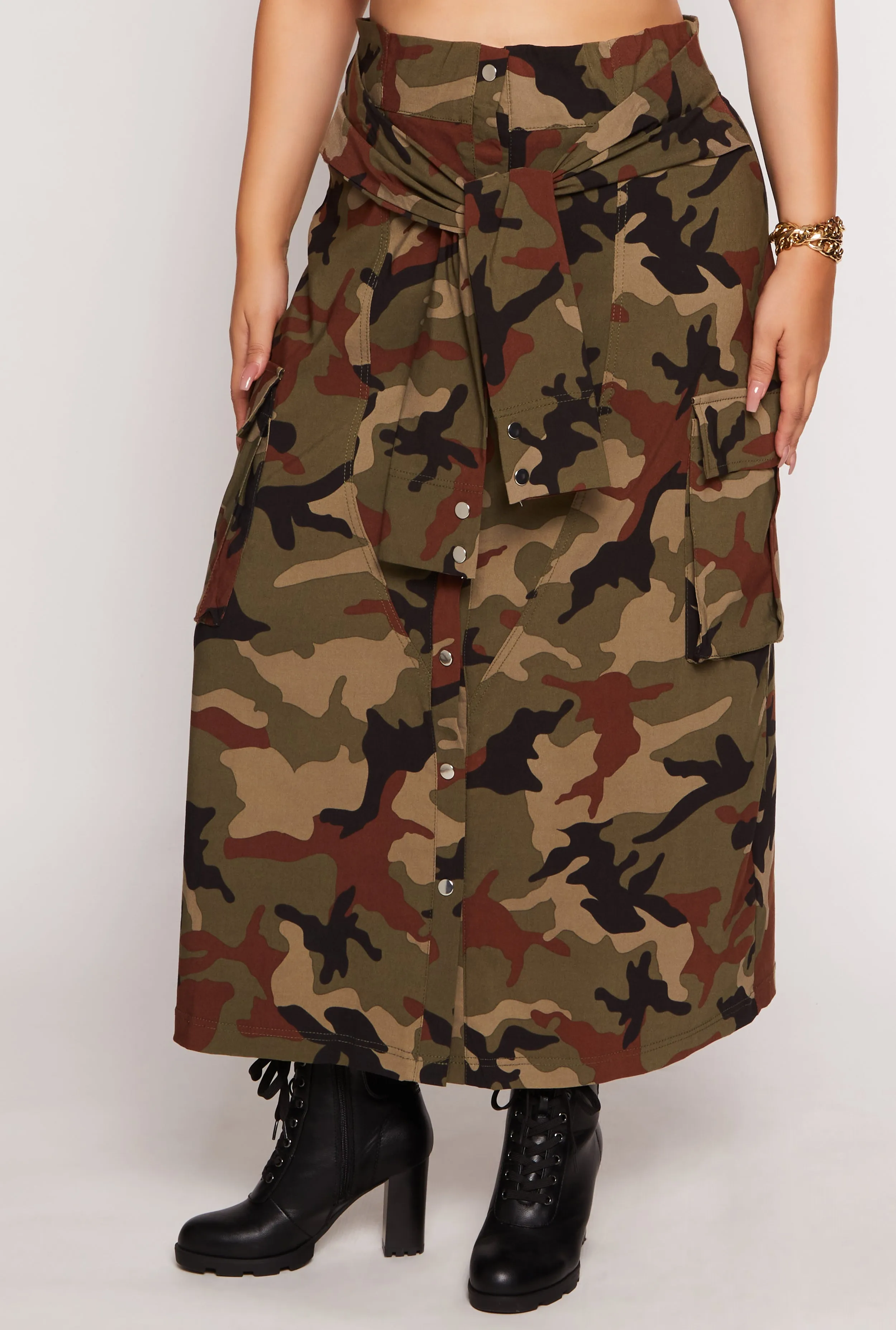 Plus Size Camo Tie Front Maxi Cargo Skirt sold by Rainbow product image thumbnail 2