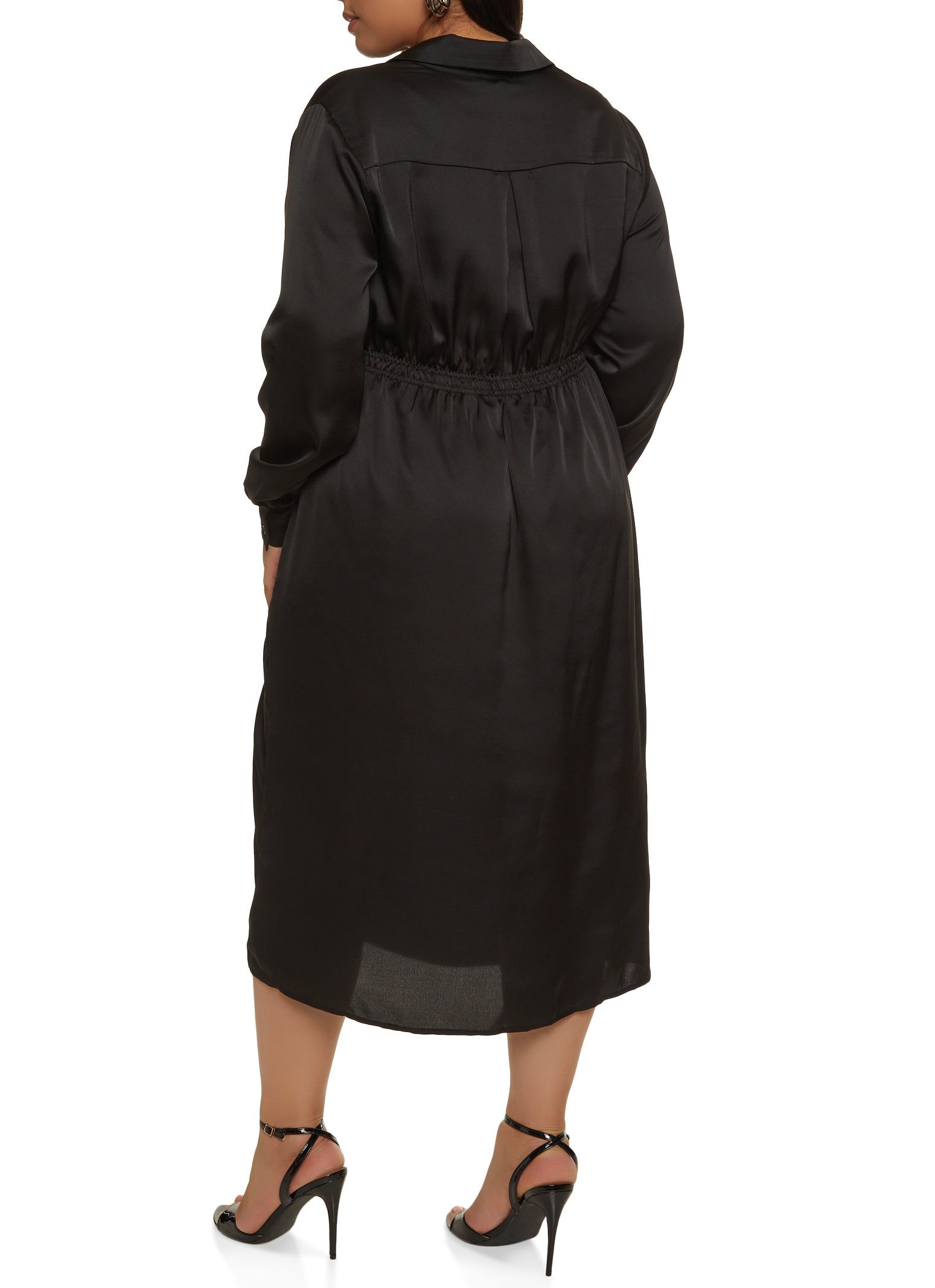 Plus Size Satin Half Button Faux Wrap Dress sold by Rainbow product image thumbnail 3