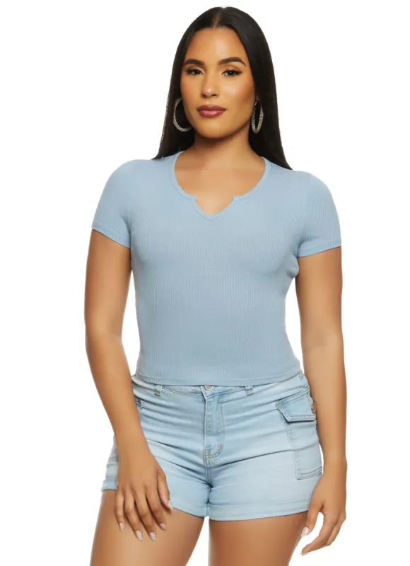 Basic Ribbed Notch Neck Tee sold by Rainbow