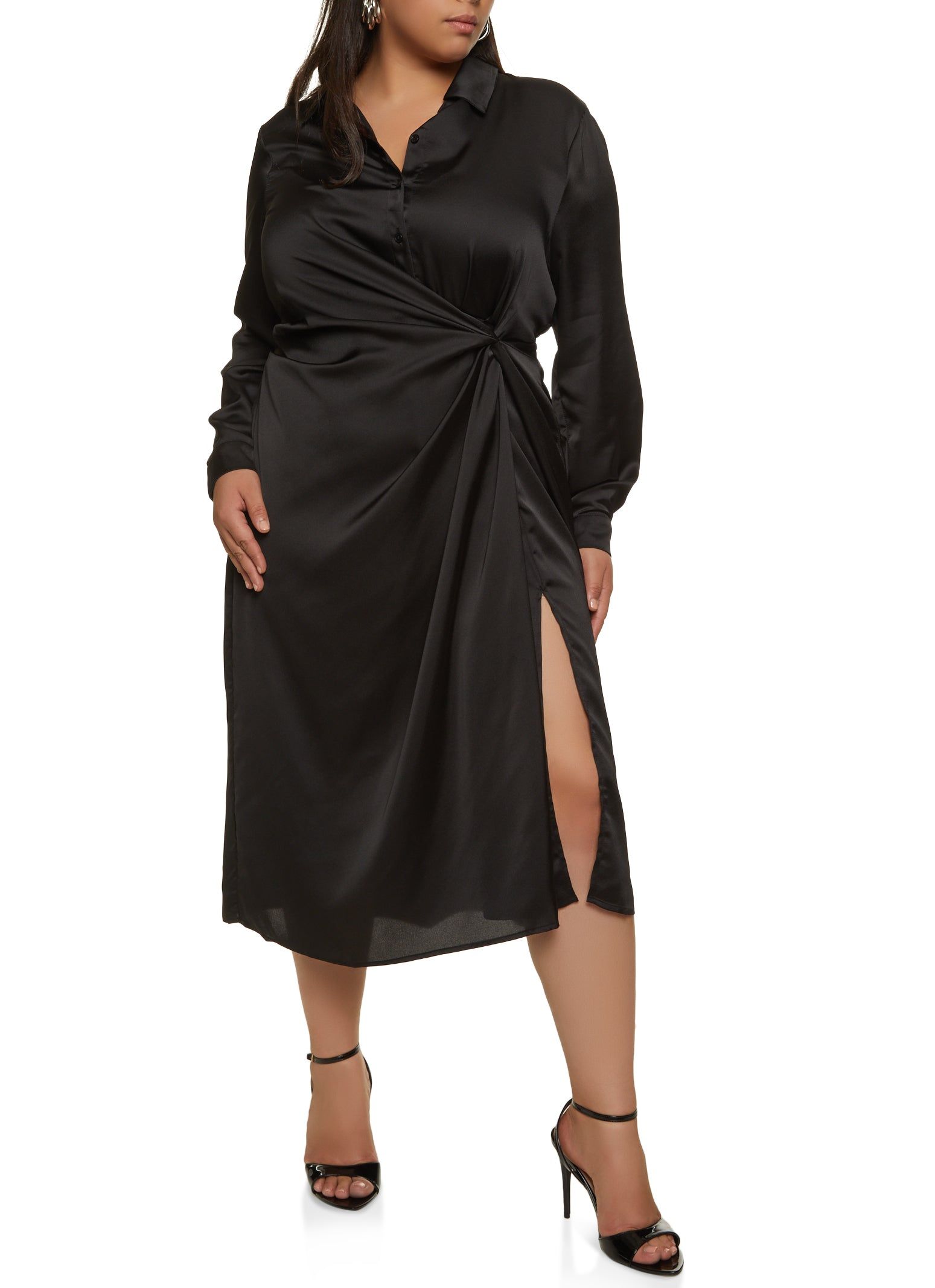 Plus Size Satin Half Button Faux Wrap Dress sold by Rainbow product image thumbnail 2
