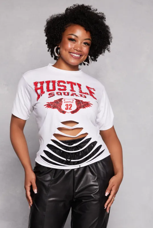 Plus Size Hustle Squad Laser Cut Short Sleeve Graphic Tee sold by Rainbow