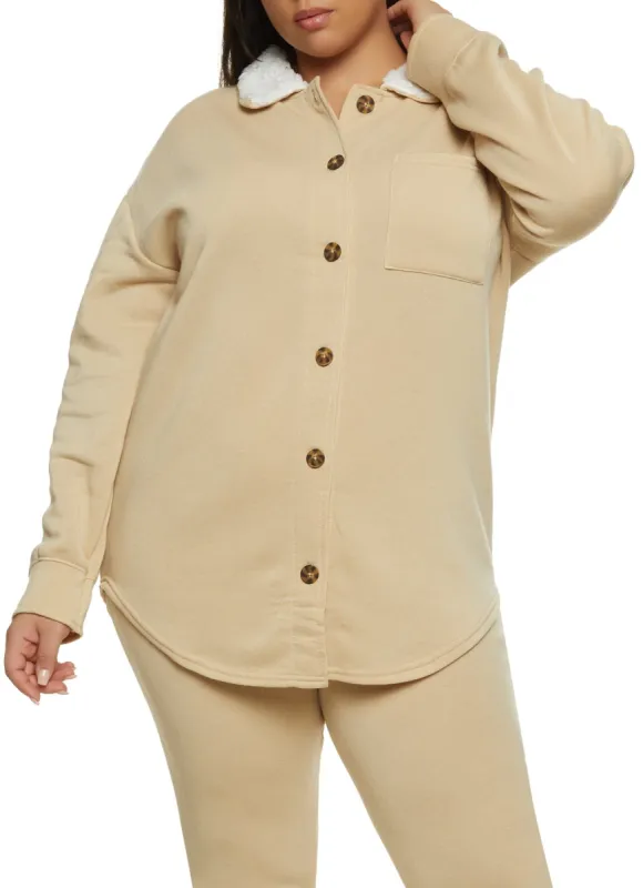 Plus Size Sherpa Collar Fleece Shirt sold by Rainbow