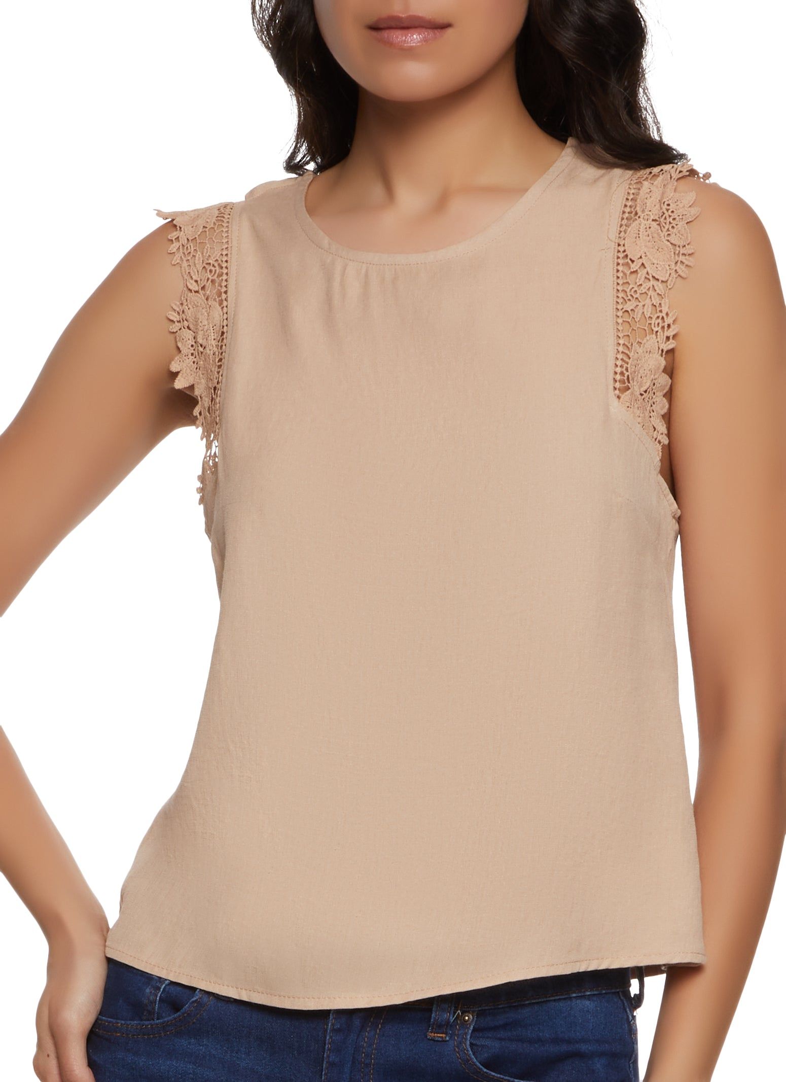 Sleeveless Floral Crochet Trim Blouse sold by Rainbow