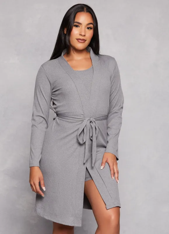 Rib Knit Cropped Pajama Tank Top and Shorts with Robe sold by Rainbow