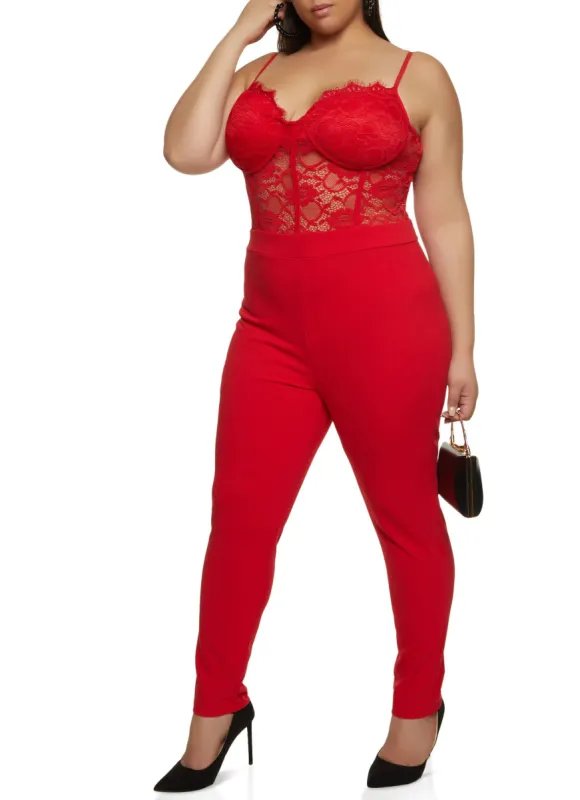 Plus Size Zip Back Lace Bustier Jumpsuit sold by Rainbow