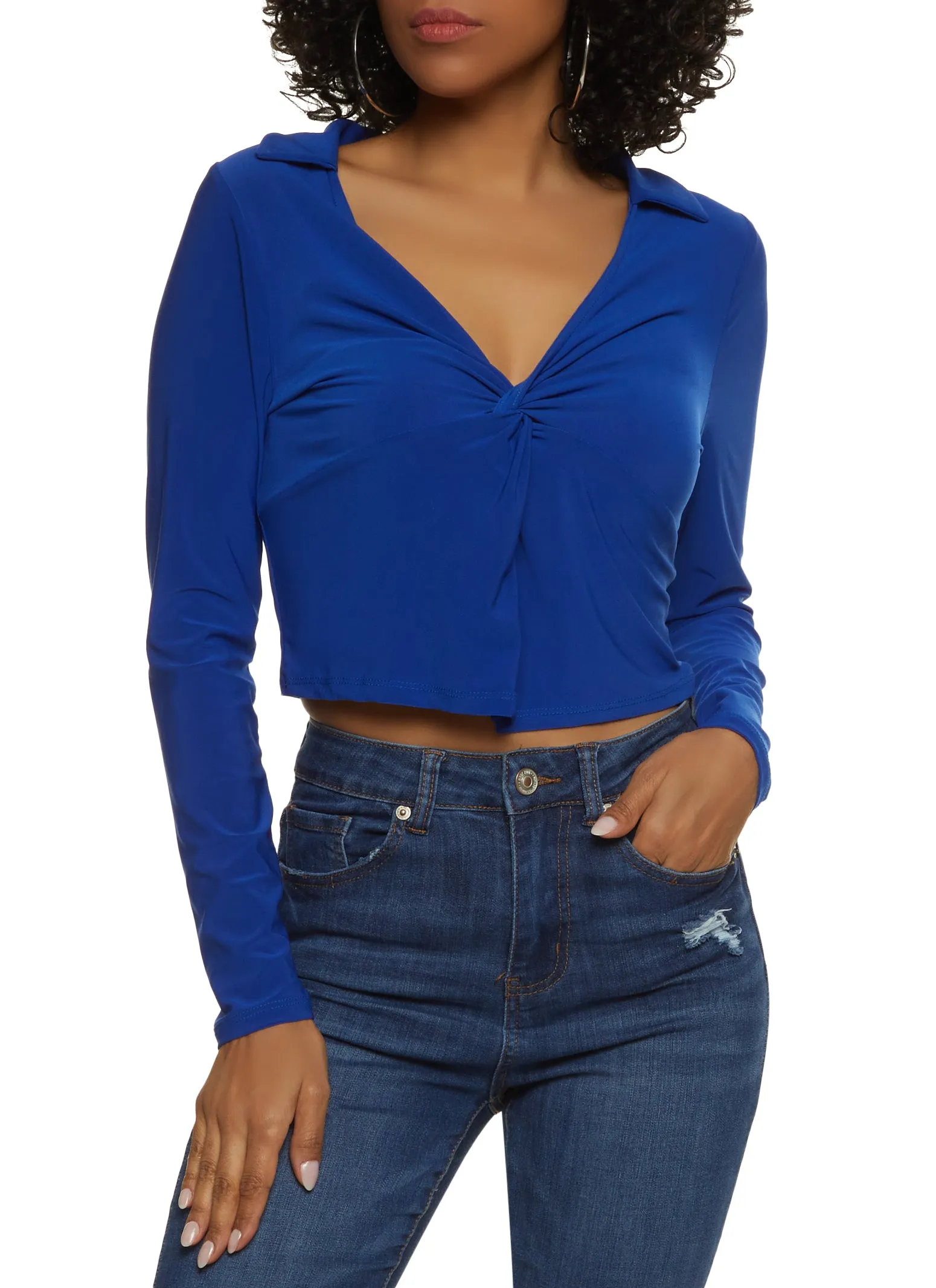 Collared Twist Crop Top sold by Rainbow