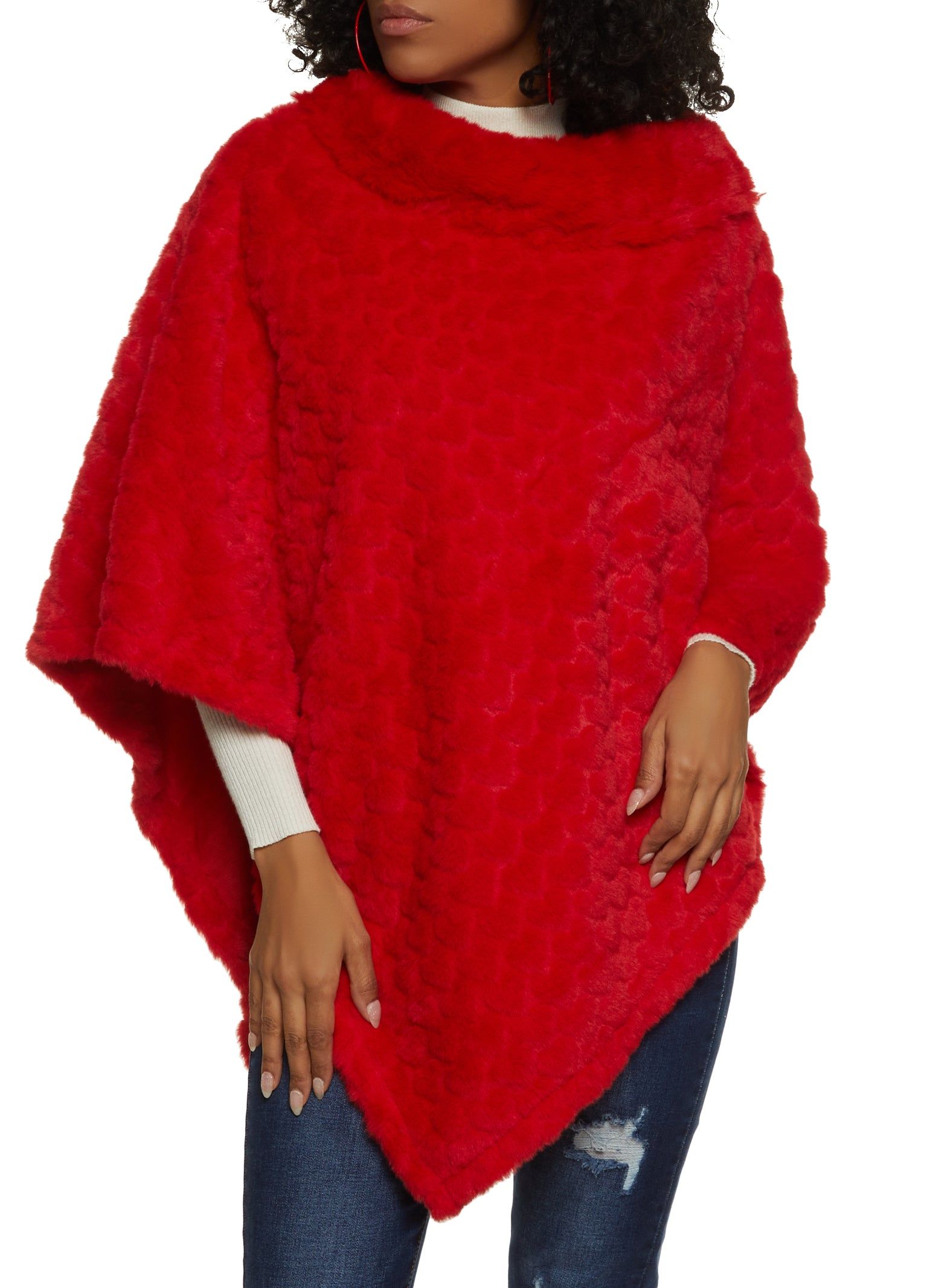 Heart Patterned Faux Fur Poncho sold by Rainbow