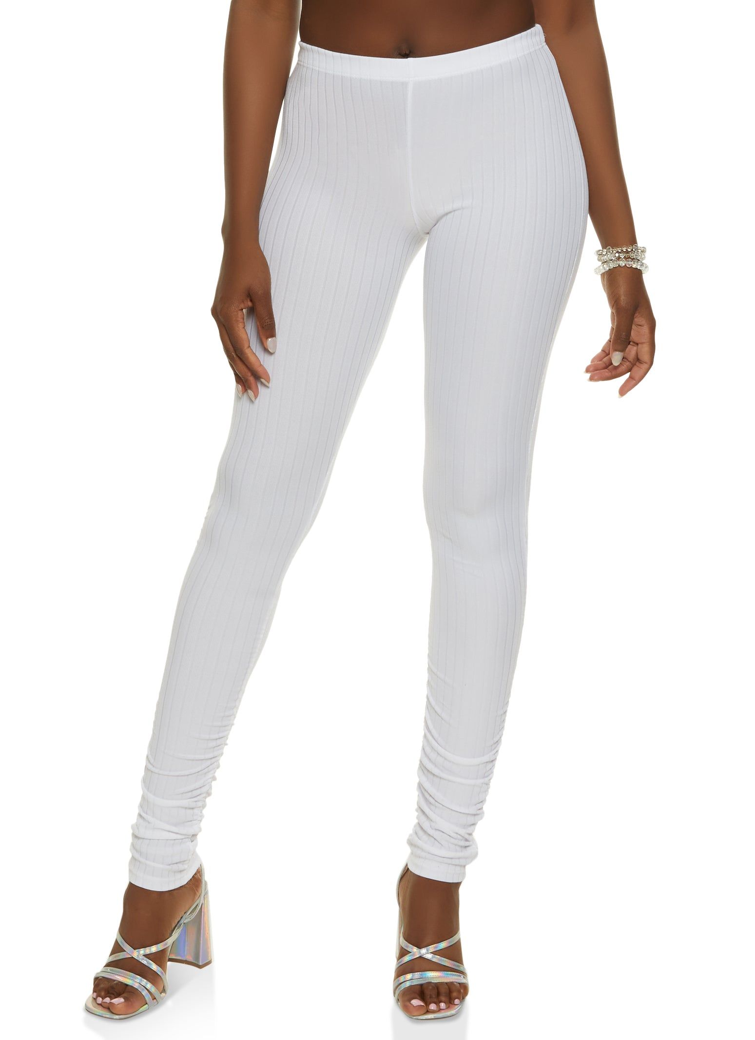 Solid Rib Knit Ruched Leggings sold by Rainbow product image thumbnail 2