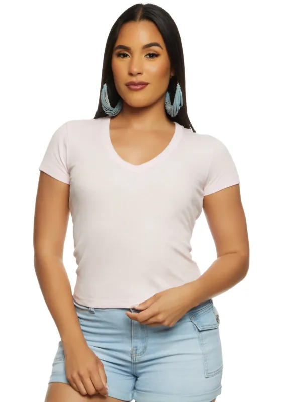 Basic Ribbed V Neck Short Sleeve Tee sold by Rainbow