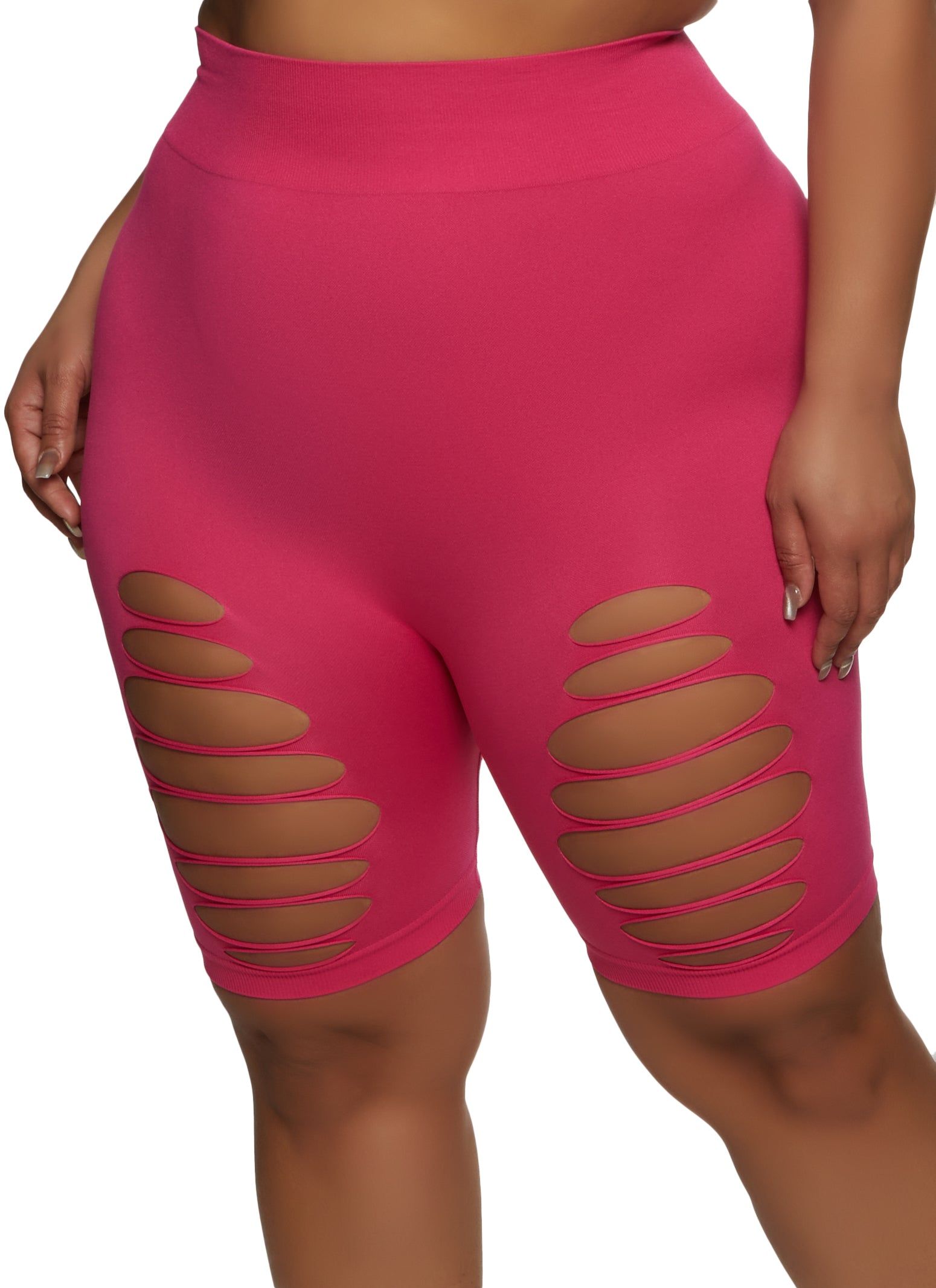 Plus Size Seamless Laser Cut Biker Shorts sold by Rainbow