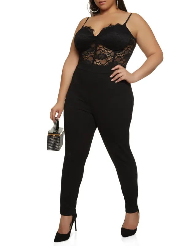 Plus Size Zip Back Lace Bustier Jumpsuit sold by Rainbow