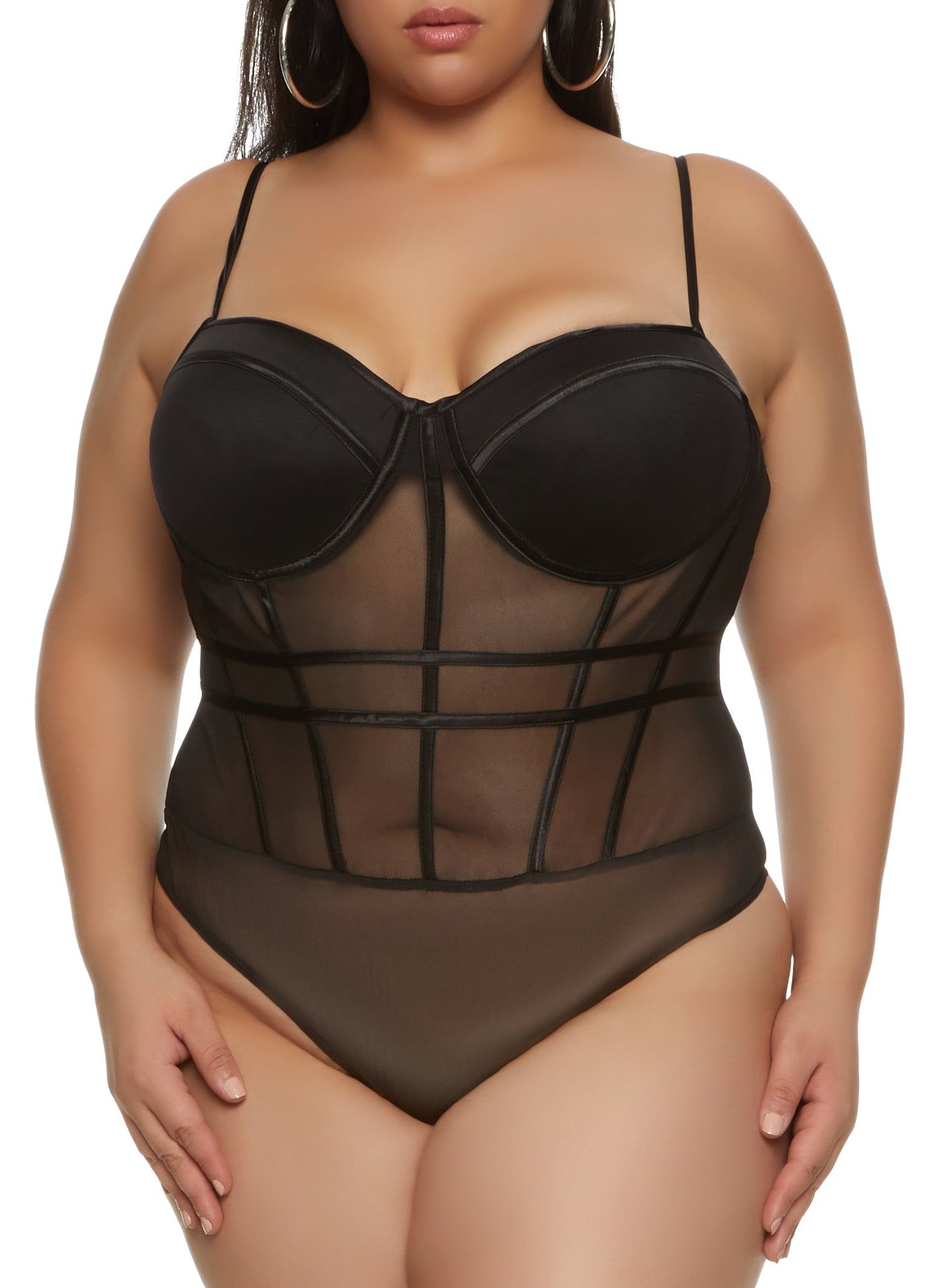 Plus Size Mesh Caged Trim Bodysuit sold by Rainbow