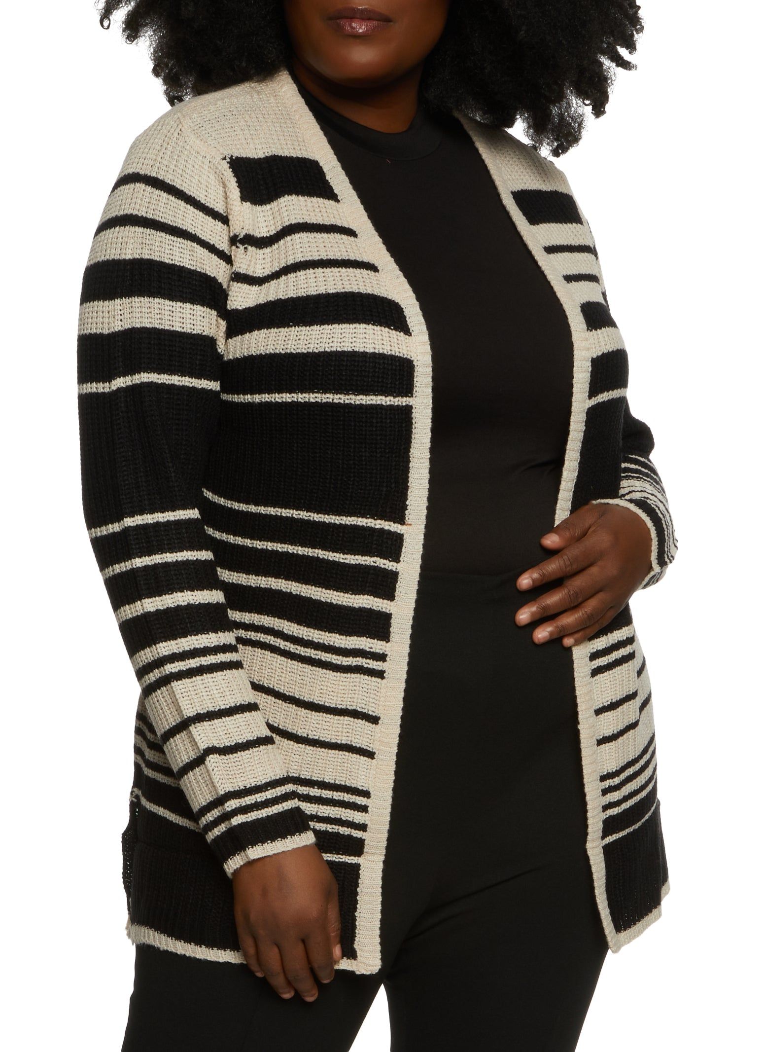 Plus Size Striped Open Front Cardigan sold by Rainbow