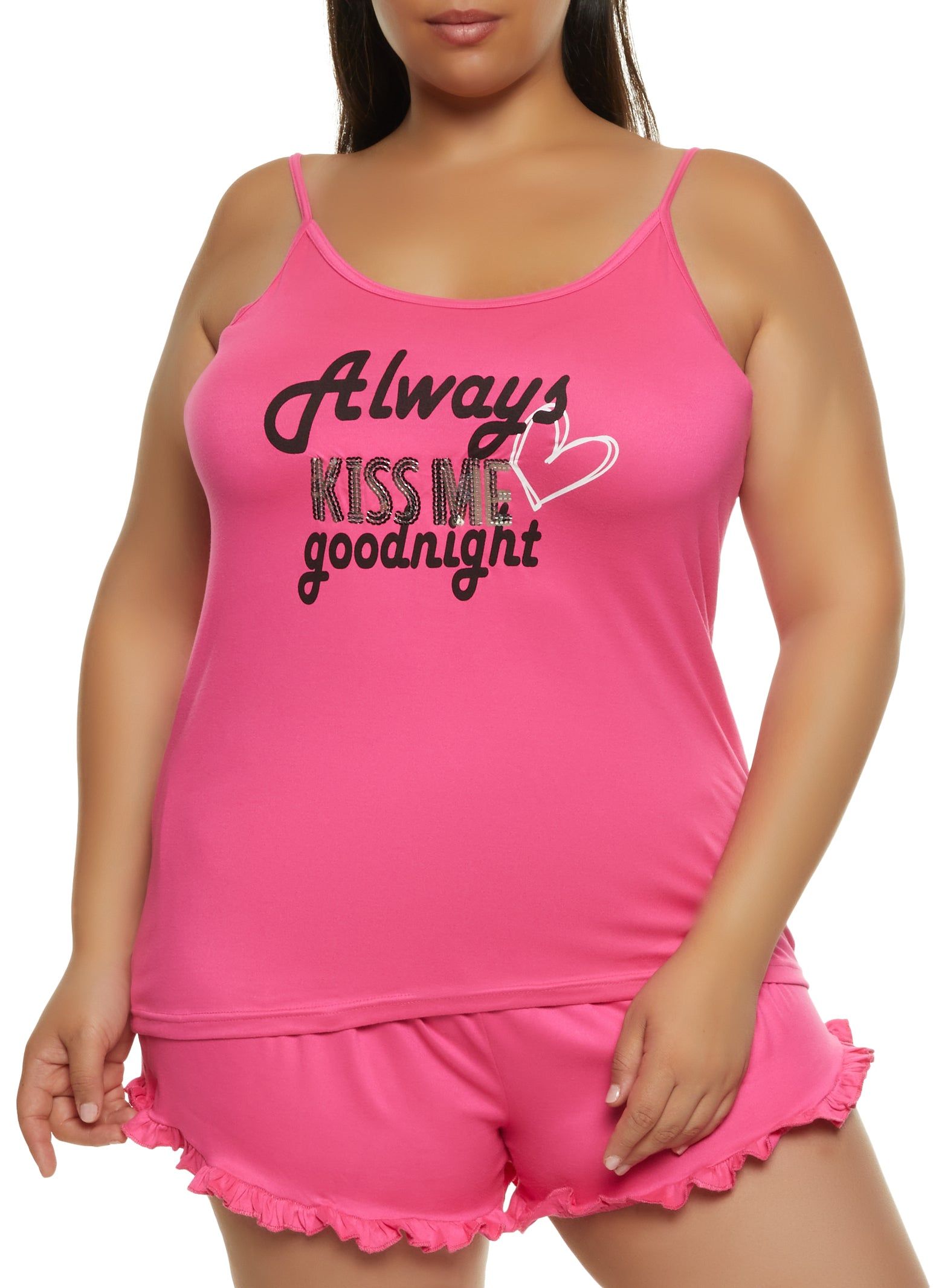 Plus Size Kiss Me Goodnight Pajama Cami and Shorts with Robe sold by Rainbow product image thumbnail 3