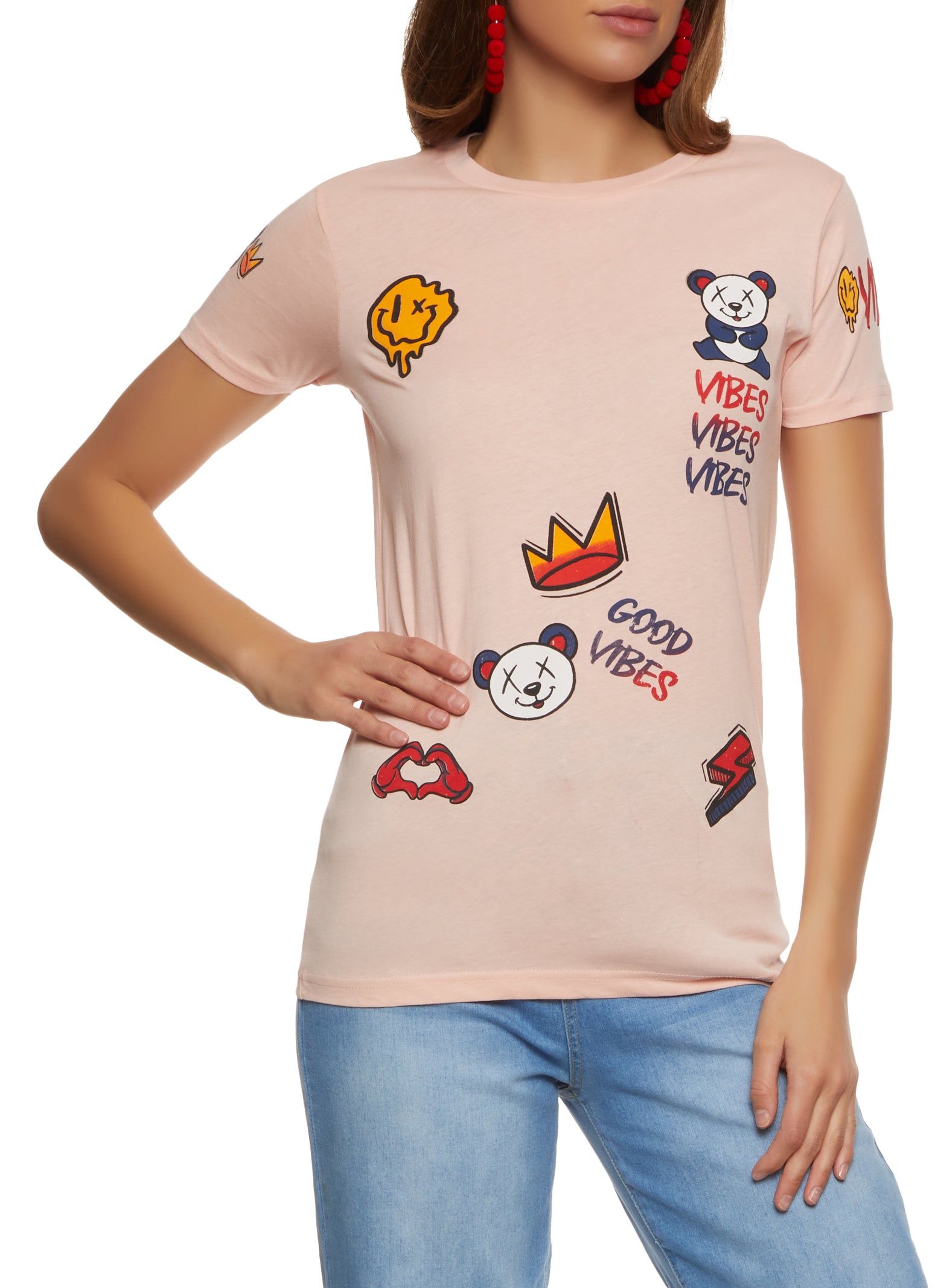 Good Vibes Crew Neck Graphic T Shirt sold by Rainbow