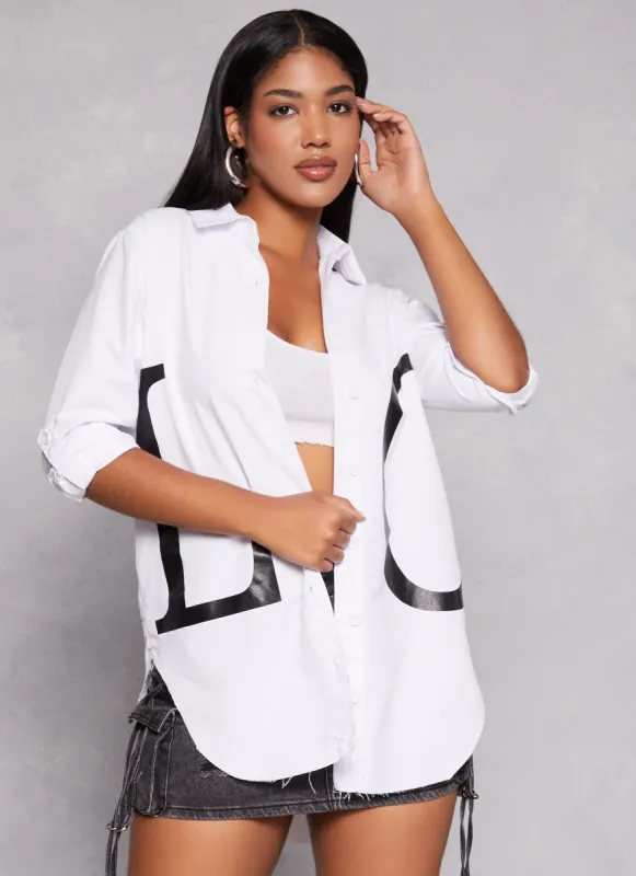 Love Graphic Button Front Shirt sold by Rainbow