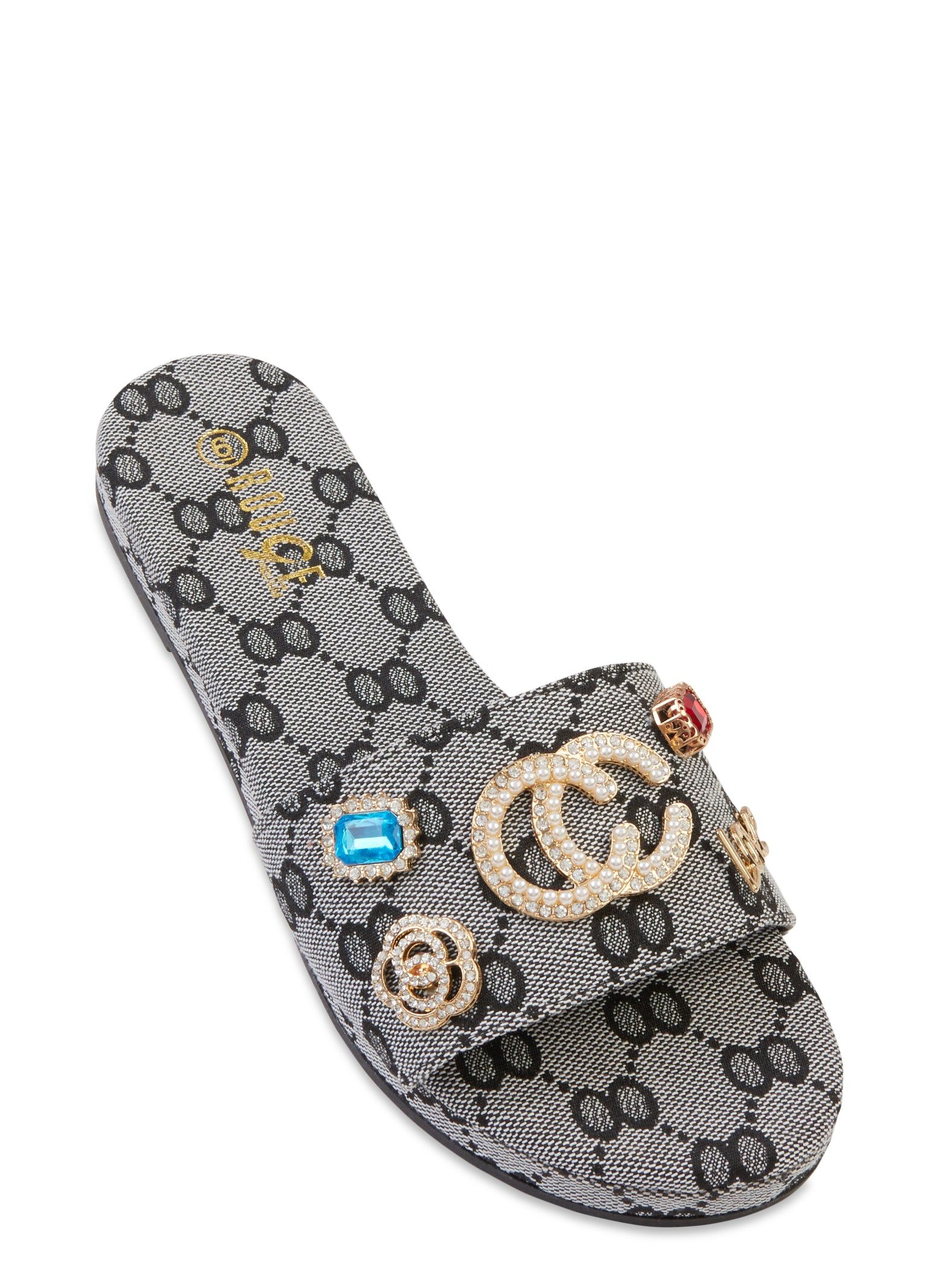 Faux Pearl Rhinestone Embellished Slide Sandals sold by Rainbow