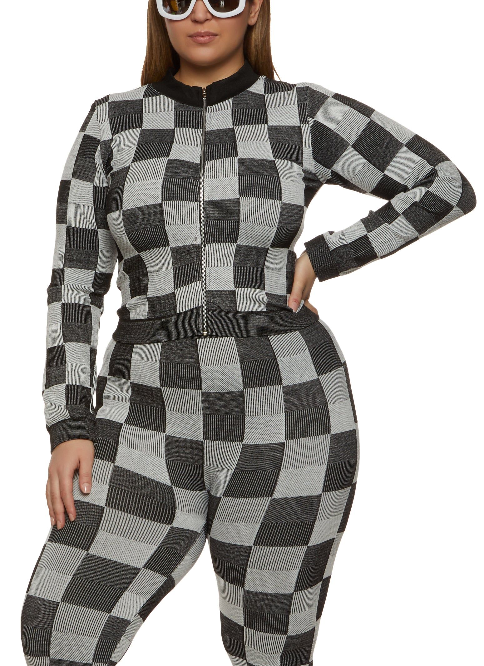 Plus Size Seamless Checkered Track Jacket sold by Rainbow