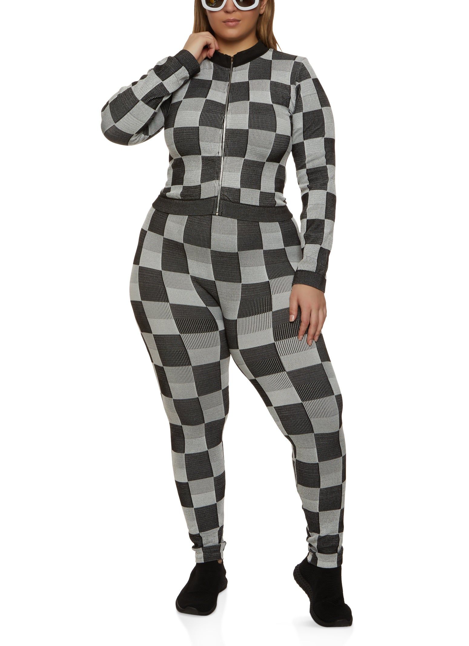 Plus Size Seamless Checkered Track Jacket sold by Rainbow product image thumbnail 2