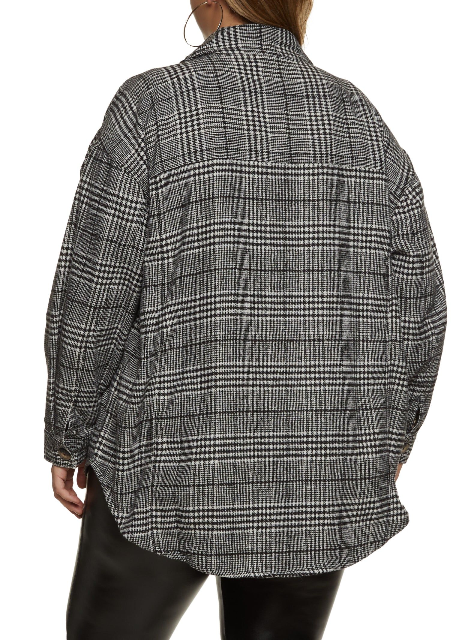 Plus Size Brushed Knit Plaid Button Front Shacket sold by Rainbow product image thumbnail 3
