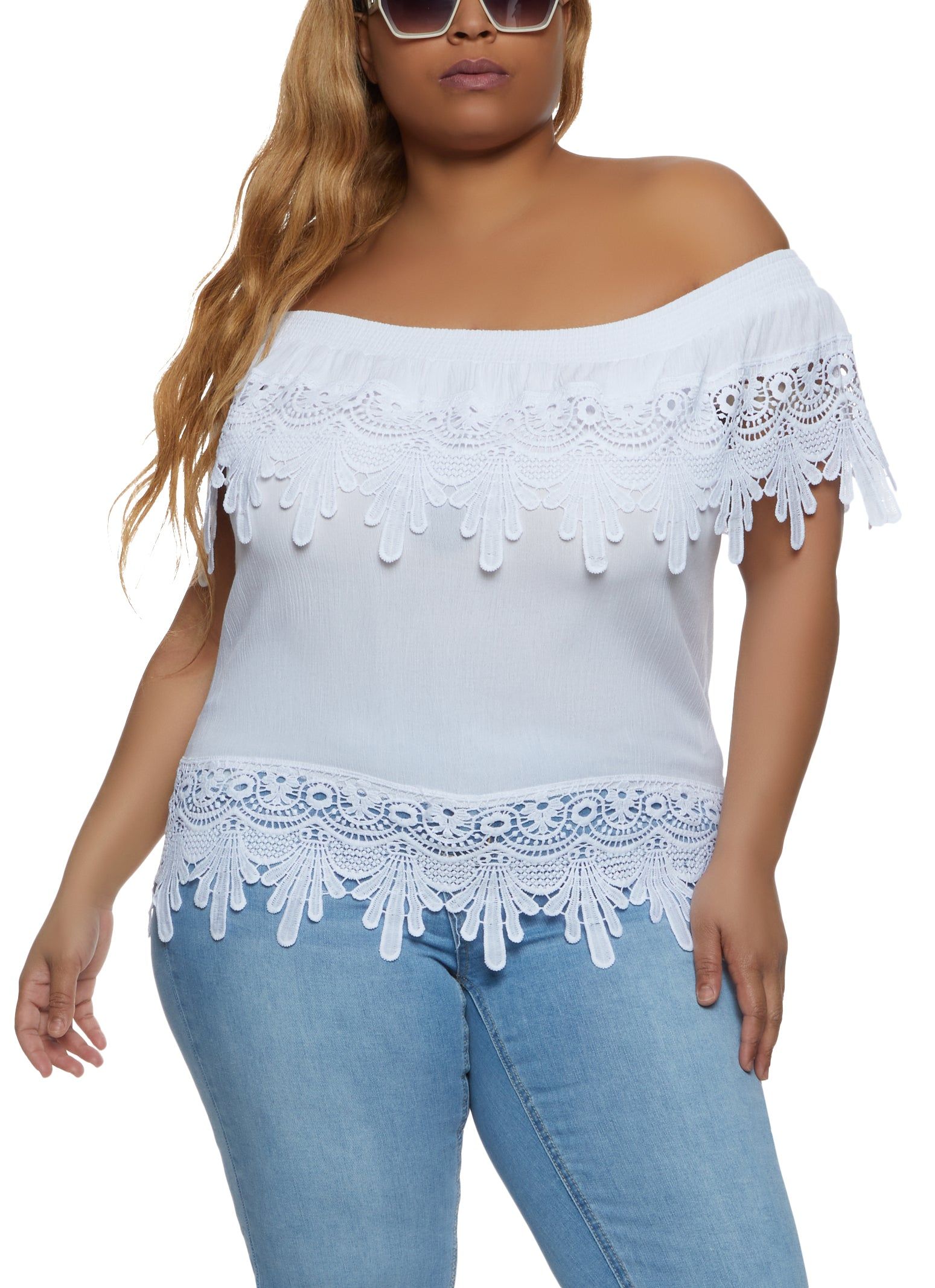 Plus Size Crotchet Off the Shoulder Top sold by Rainbow