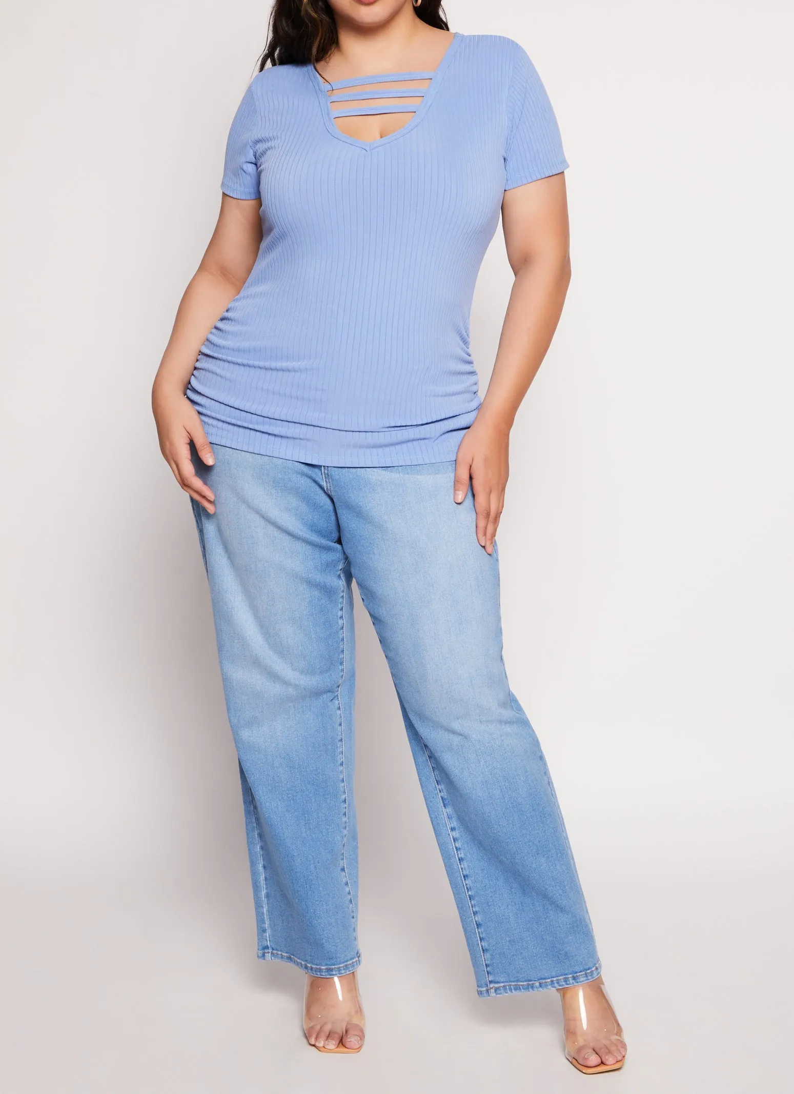 Plus Size Ribbed Caged V Neck Tee sold by Rainbow product image thumbnail 2