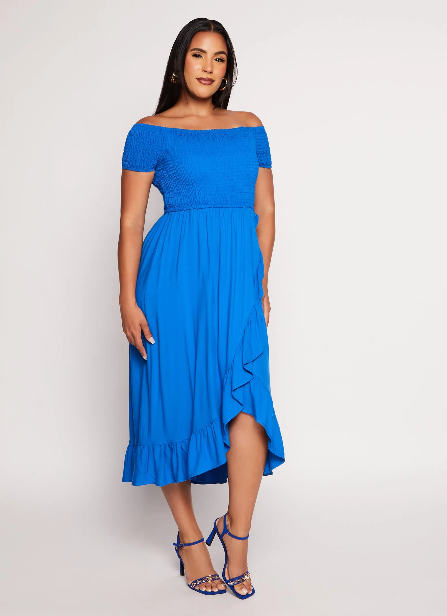 Off The Shoulder Smocked Tulip Hem Dress sold by Rainbow product image thumbnail 2