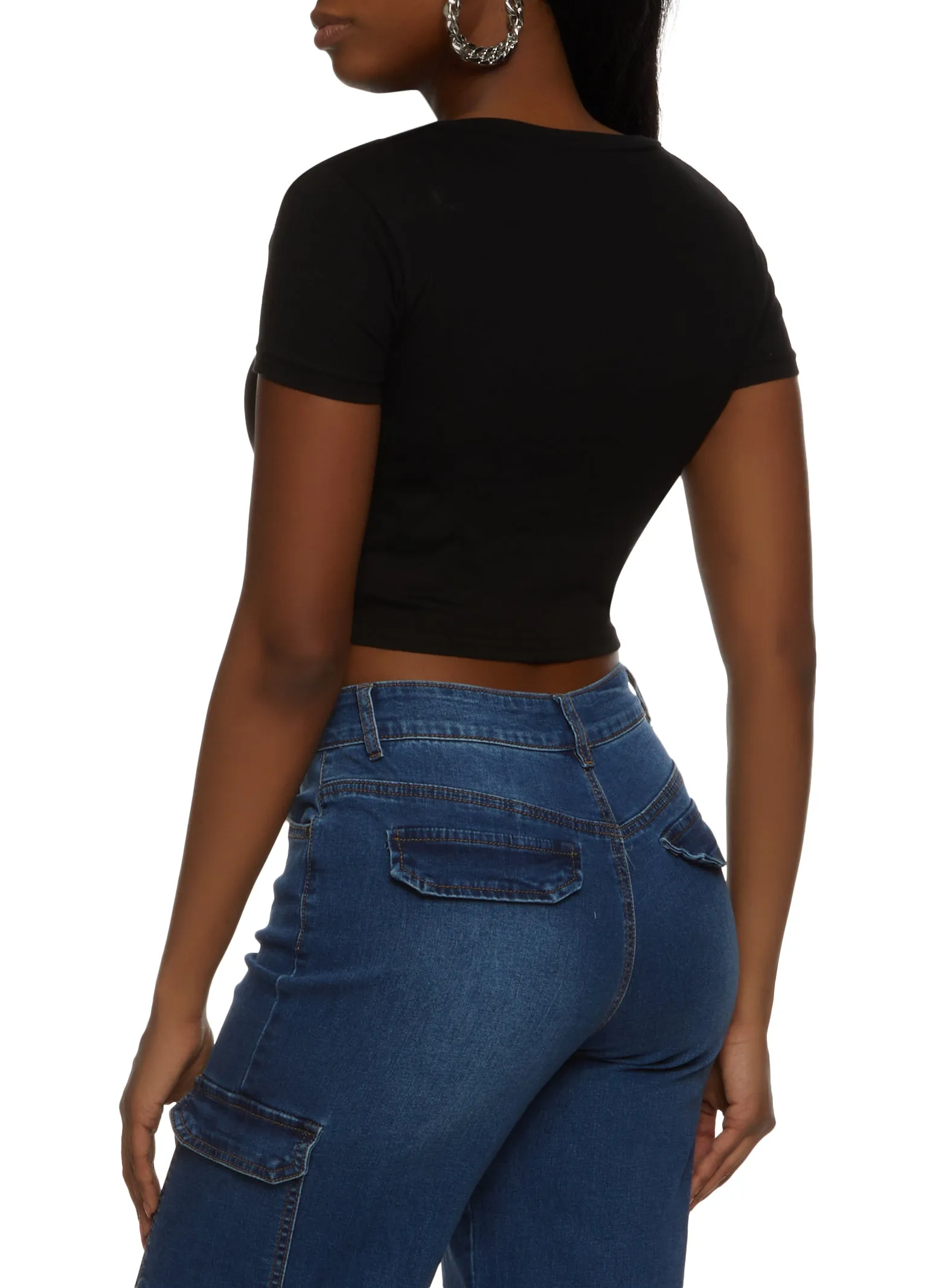 Laser Cut Knot Front V Neck Cropped Tee sold by Rainbow product image thumbnail 2