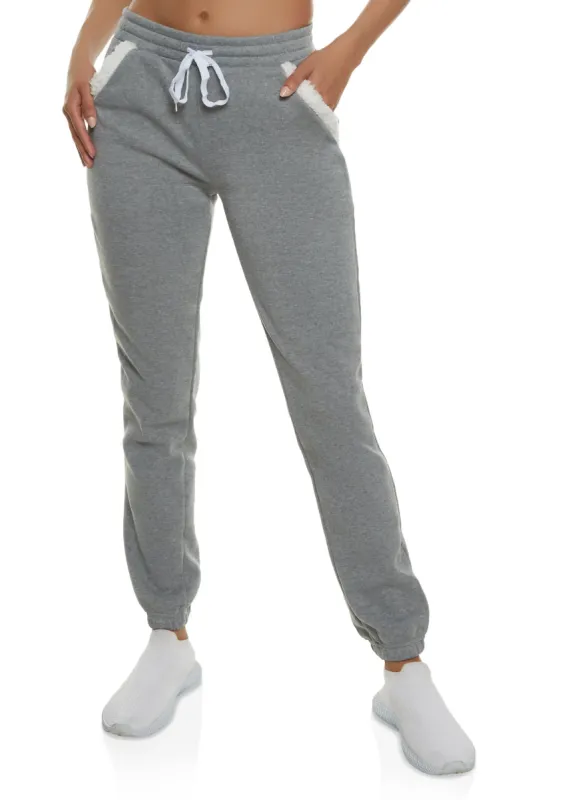 Sherpa Trim Drawstring Joggers sold by Rainbow